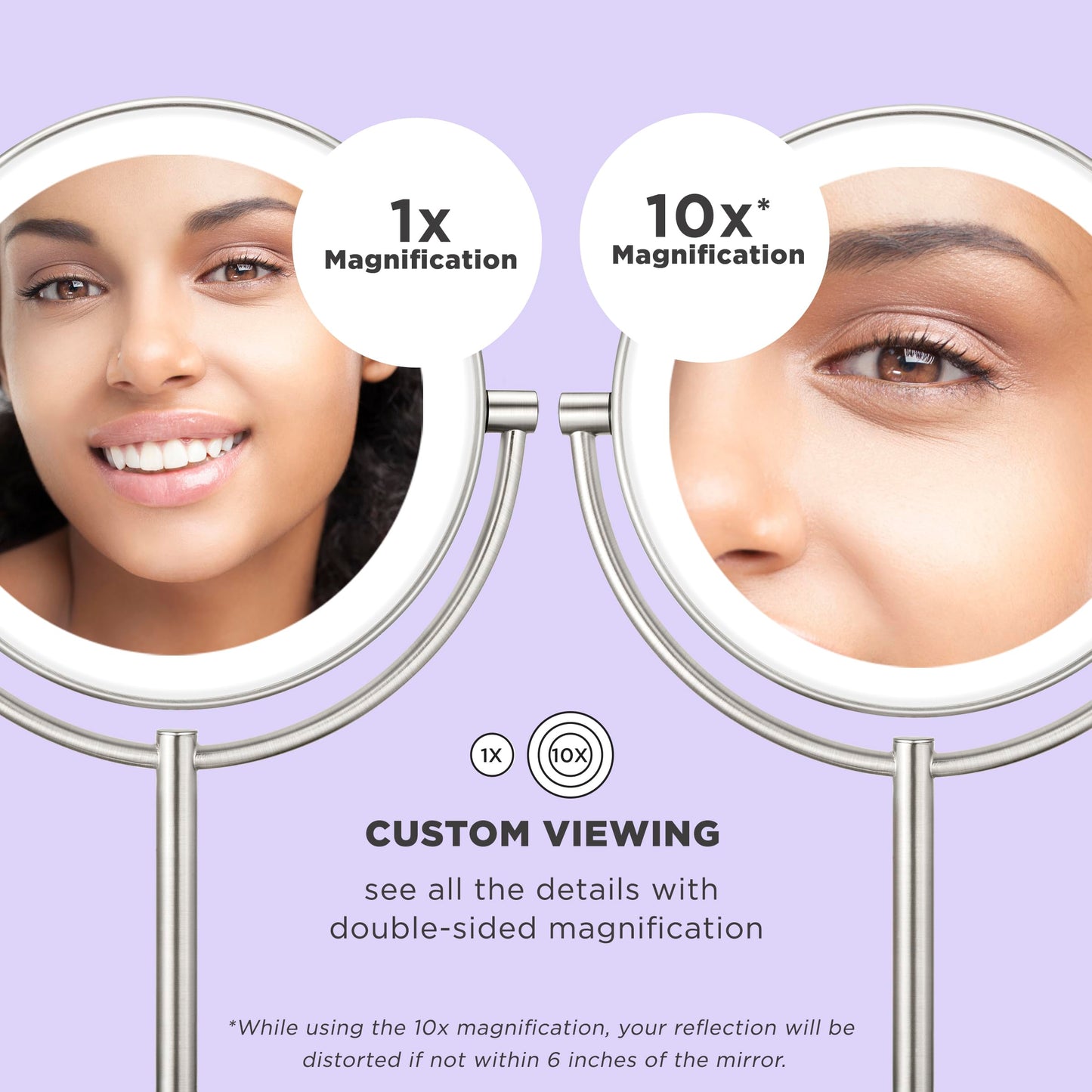 Conair Lighted Makeup Mirror, Double-Sided LED Vanity Mirror with 1X/10X Magnification, 3 Light Settings, 3 Modes, 360° Rotation, Satin Nickel Finish