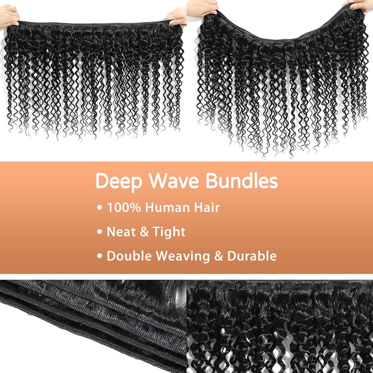 Datanala Brazilian Virgin 100% Unprocessed Deep Wave Human Hair Grade 12A Deep Wave Human Hair Bundles 12 14 16Inch Deep Curly Human Hair Weave Natural Black Color For Women