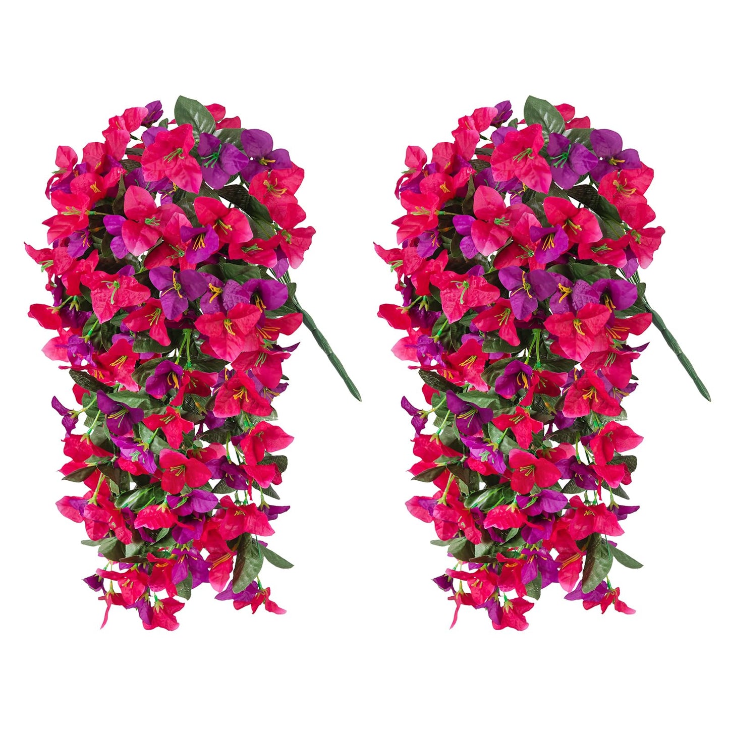 INXUGAO 2 pcs Artificial Faux Bougainvillea Flowers Plants for Outdoor Outside Summer Decoration, Fake Silk UV Resistant Long Trailing Vines for Front Door Porch Planter Balcony (Rose Deep Lotus)