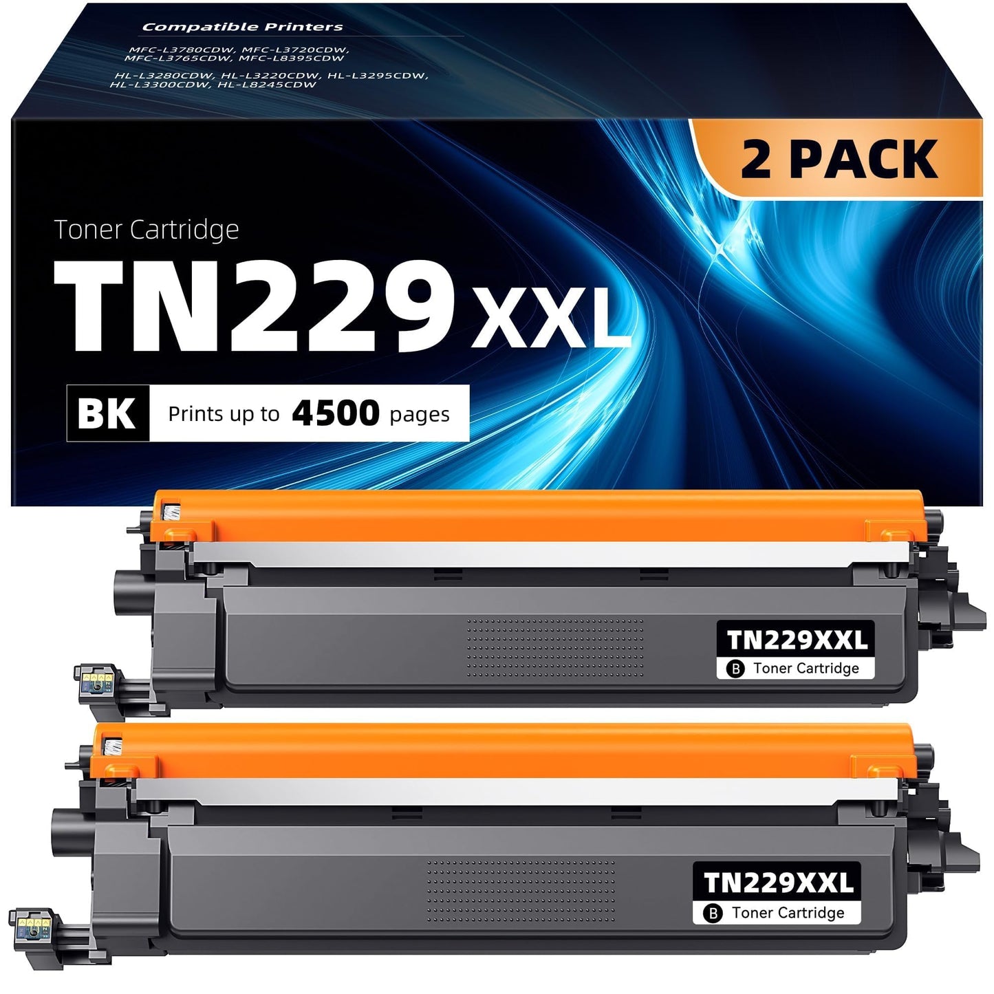 Compatible TN229XXL Black Toner Cartridges Replacement for Brother TN229 TN229XL TN229 XXL TN-229BK Compatible with Brother HL-L3295CDW HL-L8245CDW MFC-L8395CDW MFC-L3780CDW Printer Toner (2 Black)