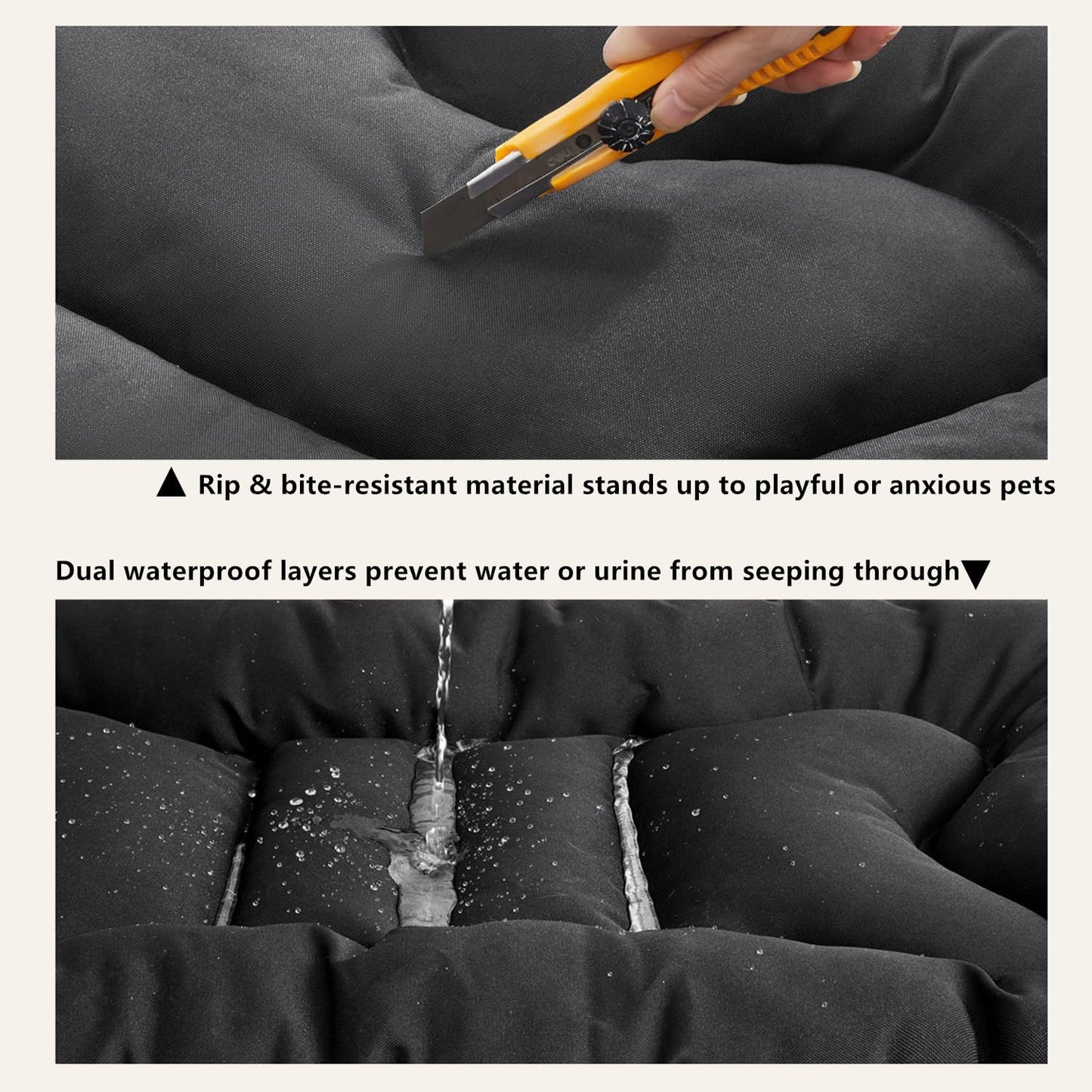 Chew Proof Indestructible Dog Bed for Aggressive Chewers Waterproof Durable Dog Crate Pad,Washable Tough Pet Mats for Kennel Machine Washable Black (Black, M-18''x29'')