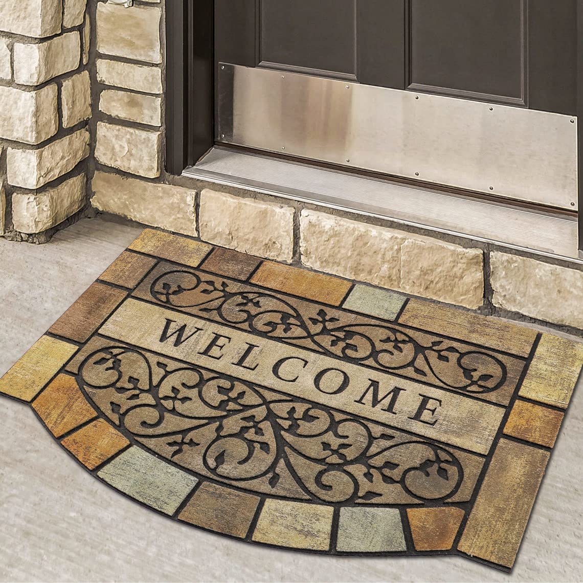 MTOUOCK New Large 36"x24" Heavy Duty Welcome Mat Outdoor with Non-Slip Rubber Backing - Durable Outdoor Door Mat for Front Door Entrance, Garage, Patio & High Traffic Areas - Stone Scroll Design
