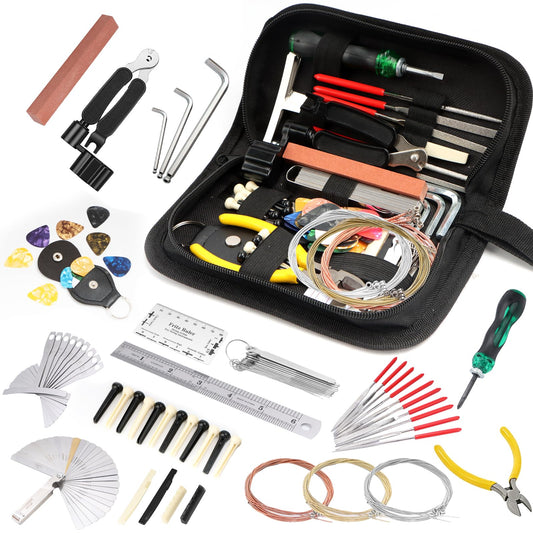 132 PCS Guitar Repair Maintenance Tool Kit, Guitar Repair Tool Kit with Carry Bag, Intonation Adjustment and Repairing, Cleaning Maintenance Accessories Set for Acoustic Electric Guitar Bass Ukulele