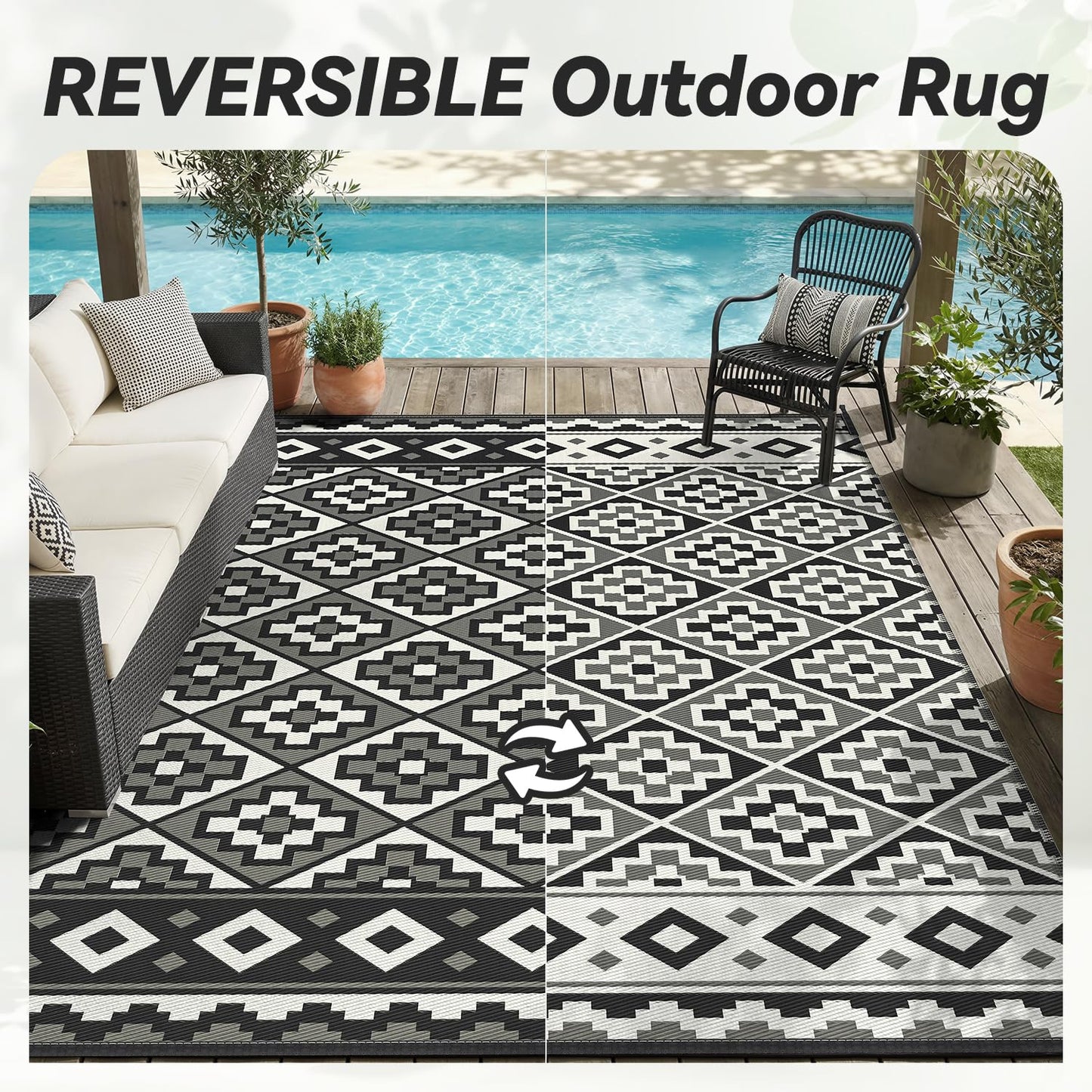 Outdoor Rug-Patio Rug 5X8 Outdoor Carpet Waterproof Reversible Outdoor Rugs Portable RV Mat Plastic Straw Mat for Patio Balcony RV Camping Backyard Picnic
