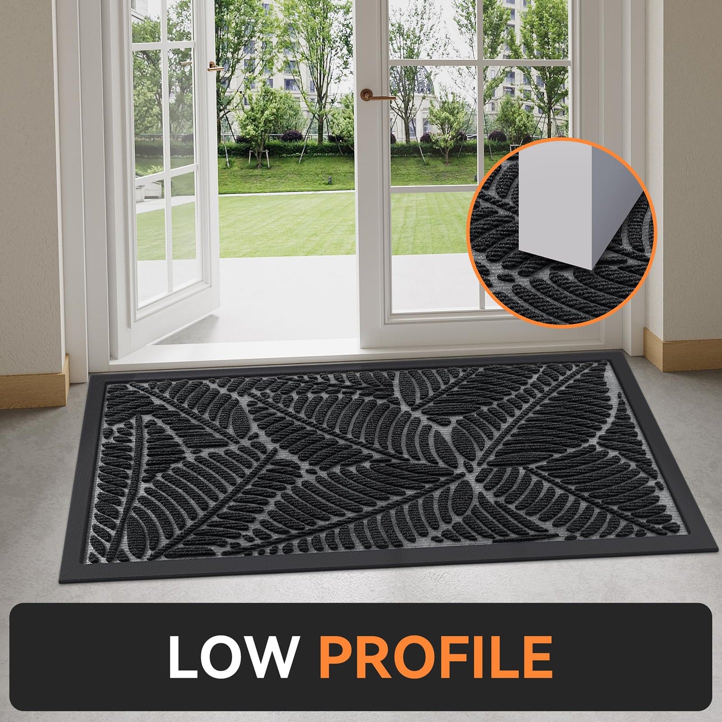 Grandaily Front Door Mat Indoor Outdoor Waterproof Doormat, Non Slip Natural Rubber Welcome Mat, Heavy Duty Durable Super Absorbent Entryway Rugs, 36"x24", Black