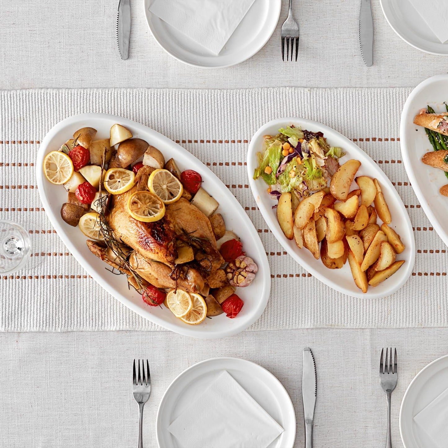 DOWAN Large Serving Platters, 16"/14"/12" Oval Serving Platters, Oven Safe, White Serving Plates, Porcelain Dinner Platters for Appetizers Meat Snacks, Serving Dishes for Party, Set of 3