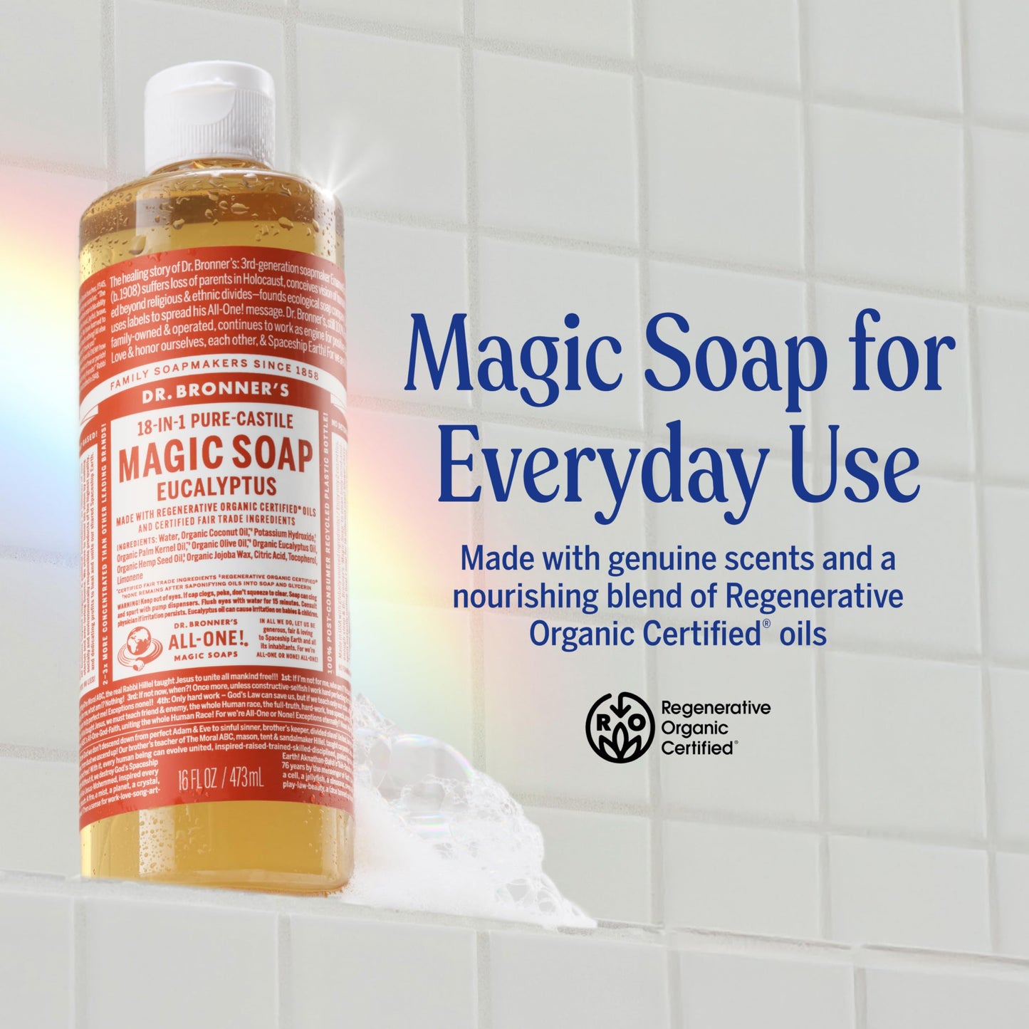 Dr. Bronner’s - Pure-Castile Liquid Soap (Eucalyptus, 946 mL) - Made with Organic Oils, 18-in-1 Uses: Face, Body, Hair, Laundry, Pets & Dishes, Concentrated, Vegan, Non-GMO