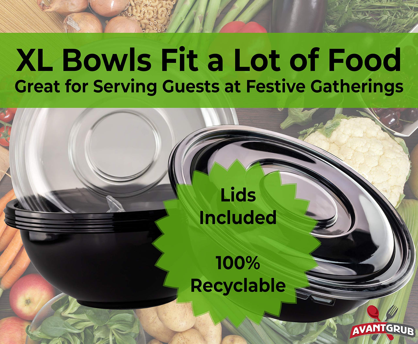 Griddle Kings Catering-Grade Big Disposable Serving Bowls & Lids 4 Pack, 160oz