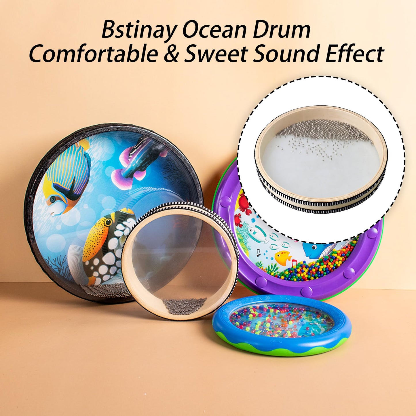 Bstinay 10inch Natural Ocean Drum Wave Bead Sea Sound Drum Musical Instrument Percussion