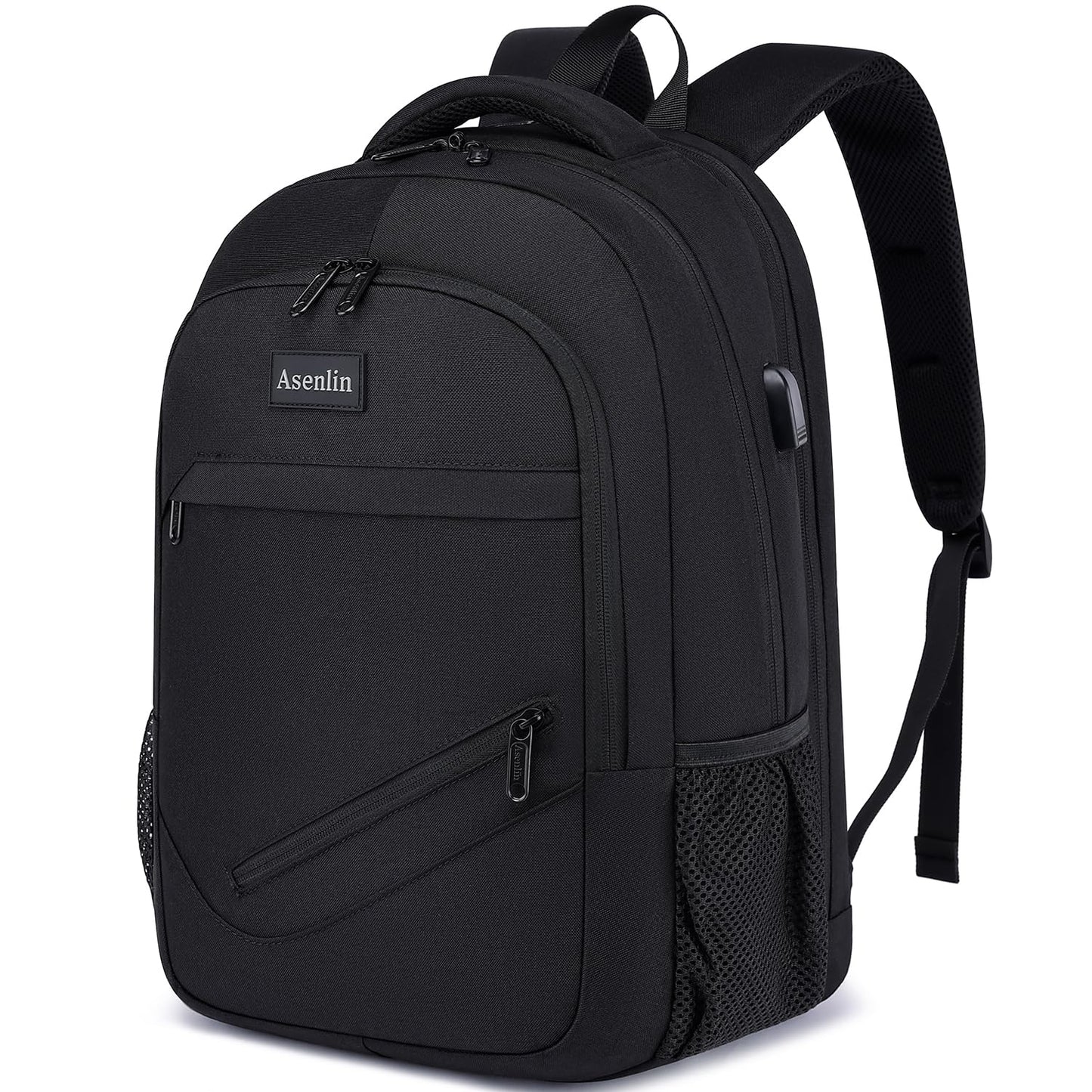 Asenlin Travel Laptop Backpack for Women & Men,Water Resistant Business Slim Sturdy Laptops Backpack with USB Charging Port,Fits 17.3 Inch Notebook College School Computer Bag-Black