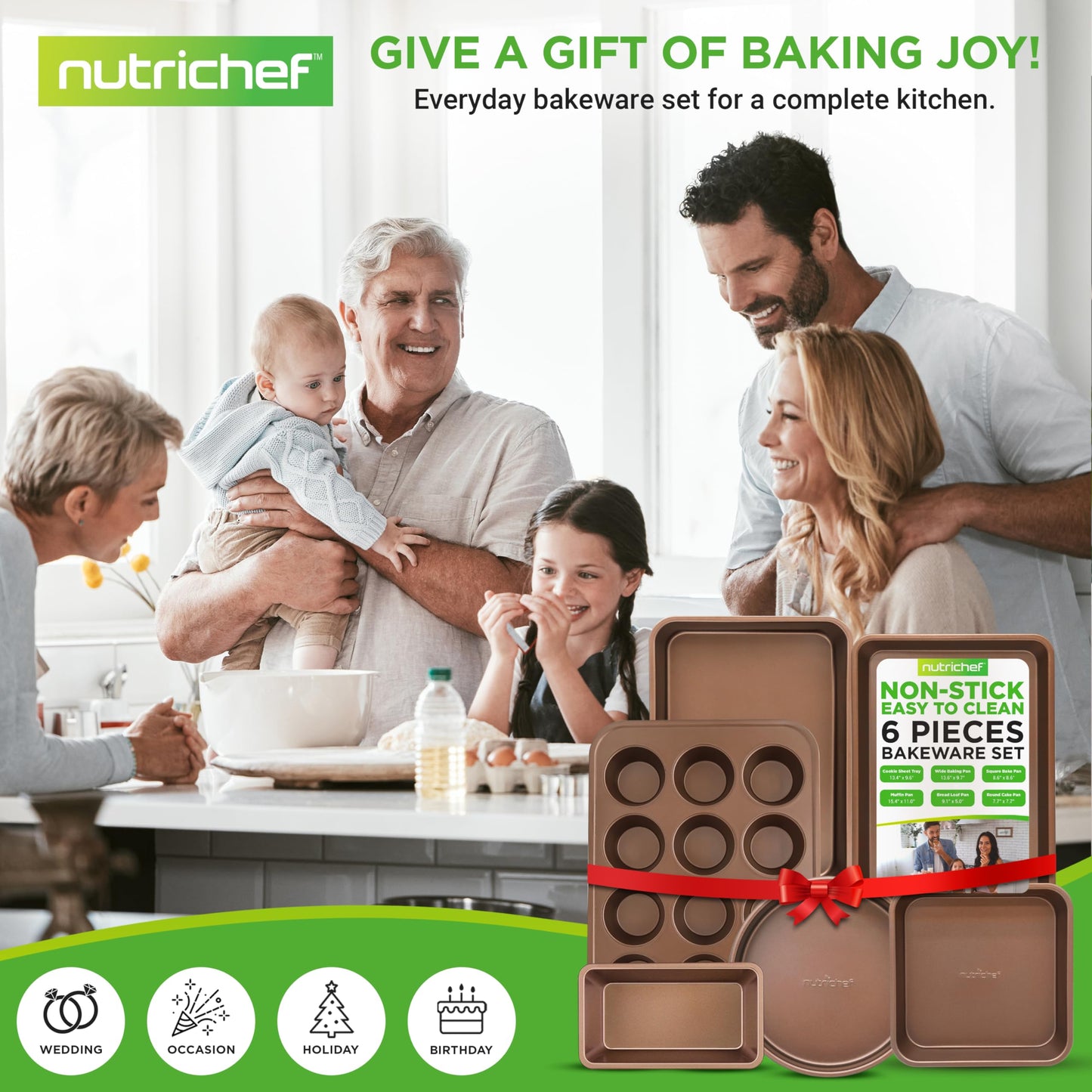 Nutrichef Bakeware Set, Non-Stick Kitchen Oven Baking Pans - Carbon Steel Baking Trays for all Your Cooking and Baking Needs