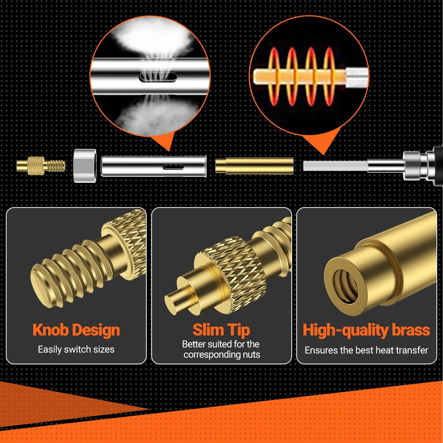 Preciva Heat-Set Insert Tip Set - Soldering Iron with 350Pcs Thread Inserts, 6Pcs Heat-Set Insert Tips (M2 M3 M4 M5 M6 M8), 2Pcs Soldering Tip Connecting Rods and 1Pc Tweezers