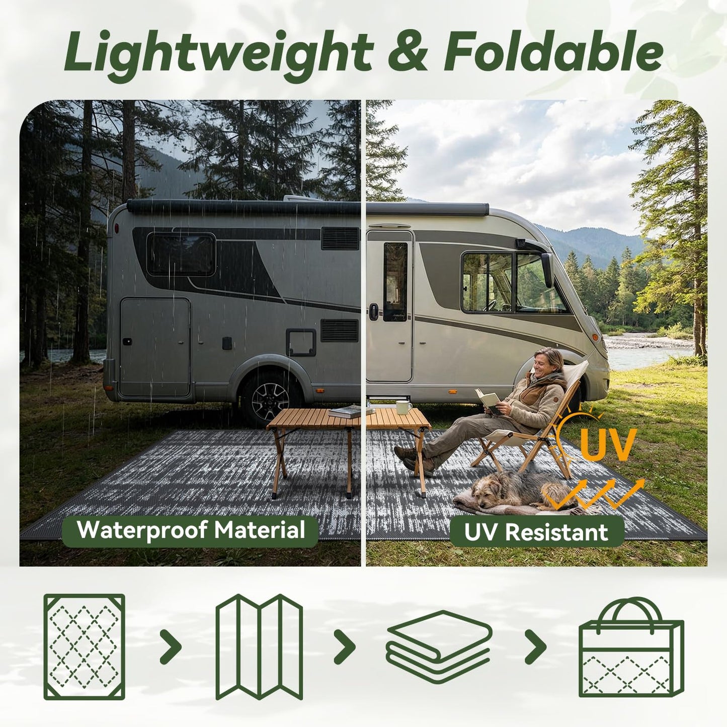 COCOER-Outdoor Rug-Patio Rug 5x8 ft Outdoor Carpet Camping Rugs Reversible Mat Modern Plastic Straw Rugs for RV Camper Balcony Backyard Picnic Deck Fashion Dark Grey
