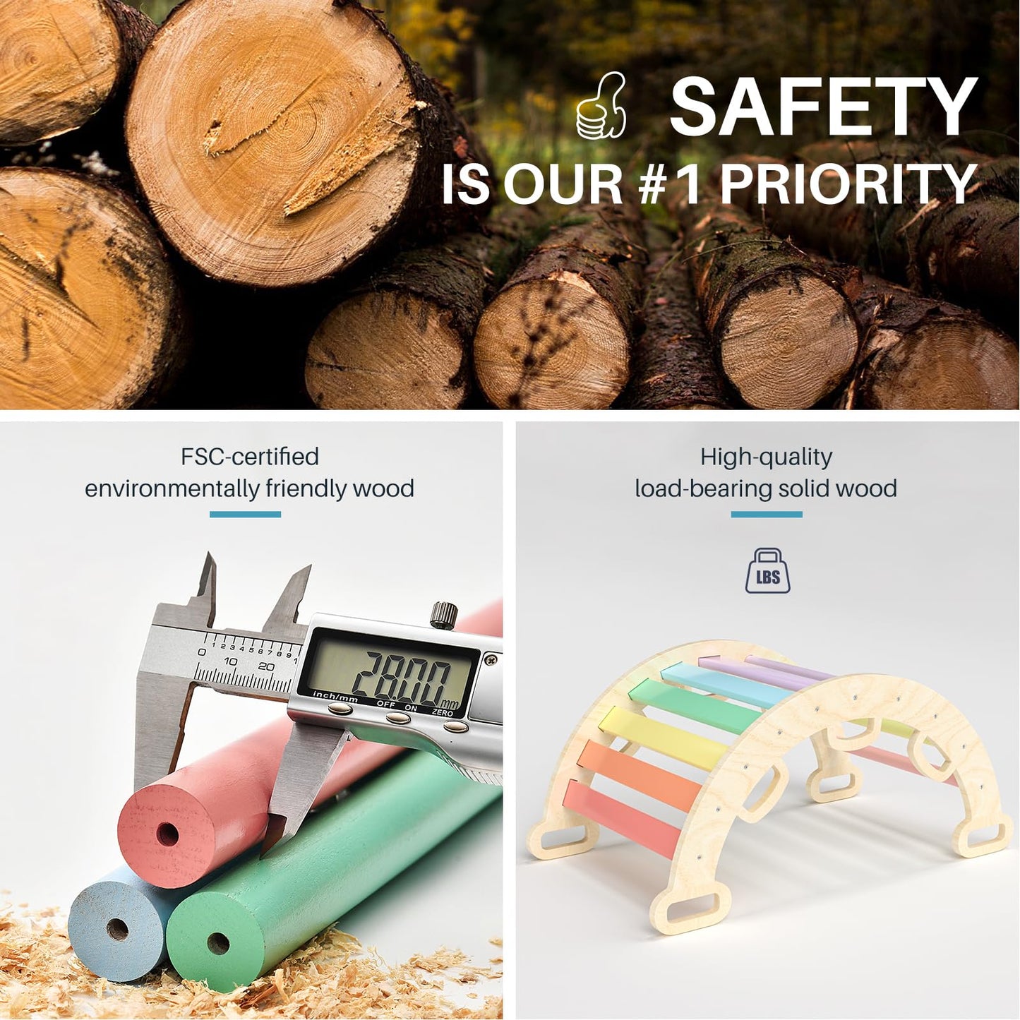 BlueWood Wooden Ladder Arch for Climbing Toddlers Waldorf Children Indoor Gym Learning Playset Playground Kids - Rainbow