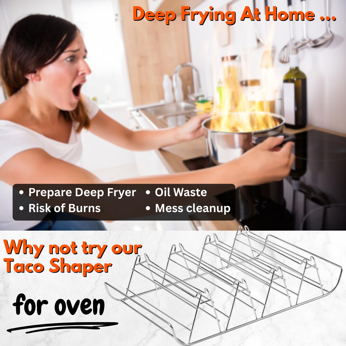 Taco Shell Mold for Oven - No Frying No Waste No Mess, Perfect For Corn Tortillas Up To 6 Inch, Homemade Wider Bases Hard Tacos - Fresh Wholesome Gluten-Free, 8 Baked Crunchy Shells At Once - Set of 2