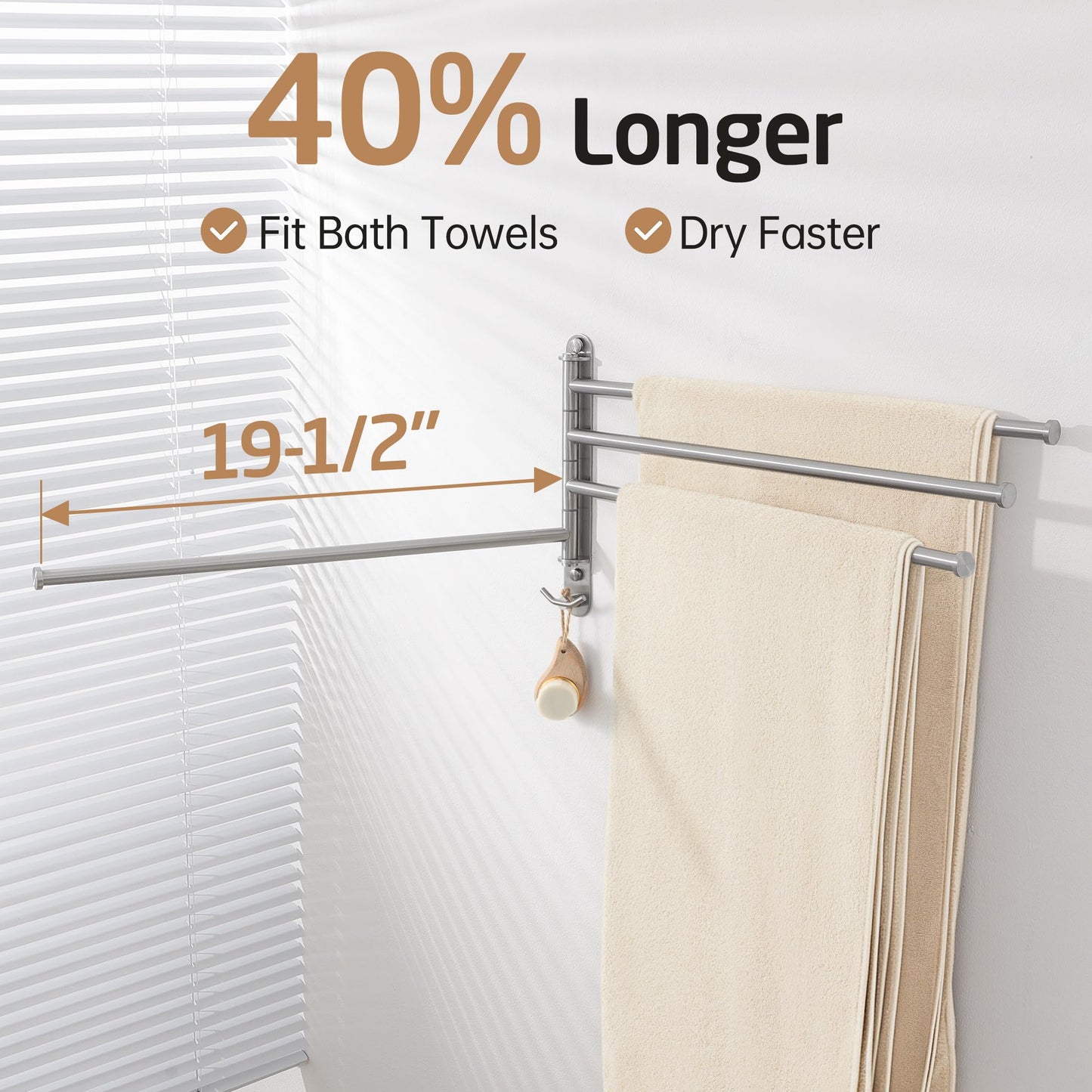 KES Swivel Towel Bar 19.5" Extra Long, 4-Arm Swing Out Towel Rack for Bathroom Wall, Hand Towel Holder for Multiple Towels, SUS304 Stainless Steel Brushed Finish, A2103S4L50-2
