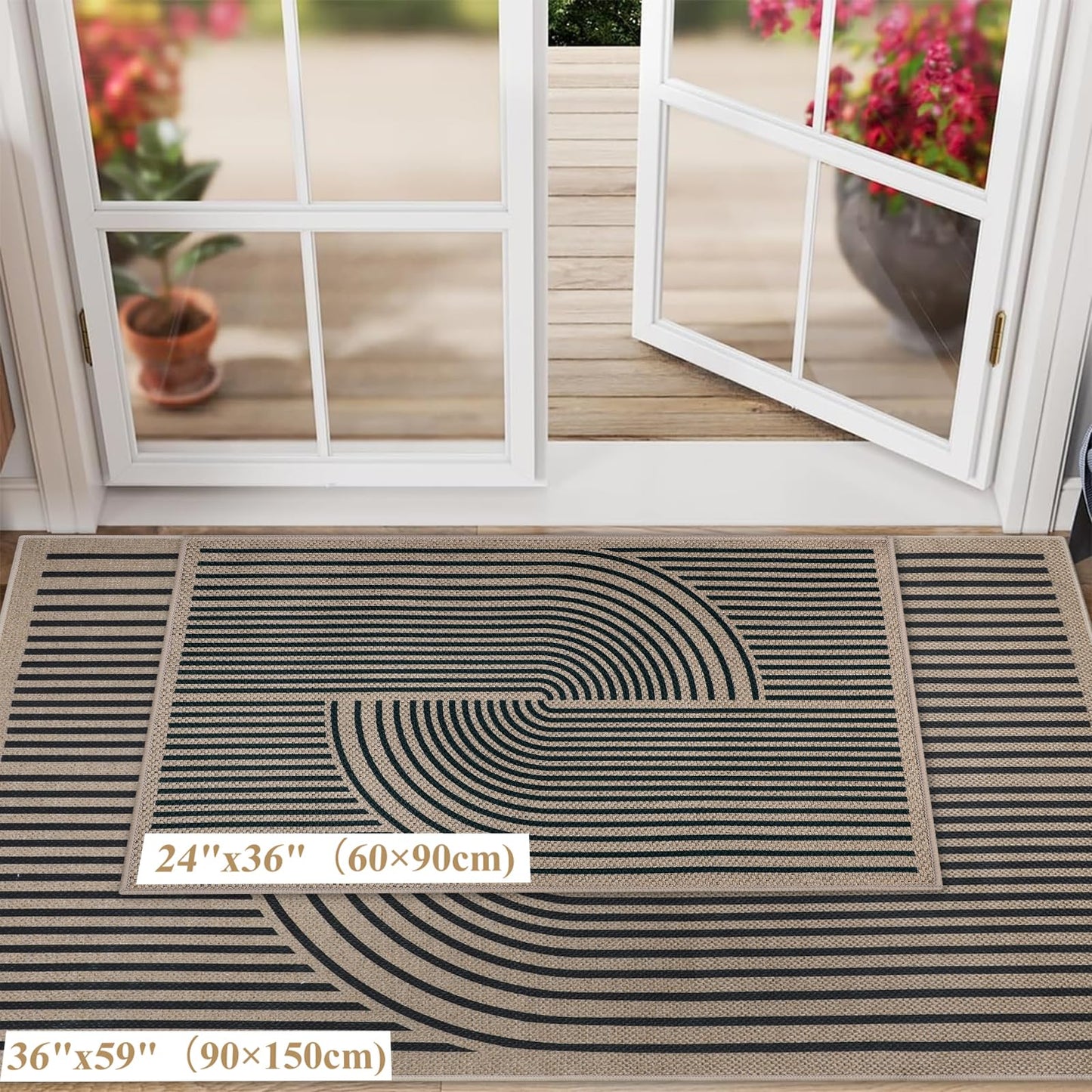 Homcomoda Indoor Doormat 36"x59" Geometric Easy Jute Front Back Door Mat Small Rugs for Entrance Dirt Trapper Absorbent Entryway Mat Non-Slip Washable Floor Mats for Entryway Farmhouse,Brown