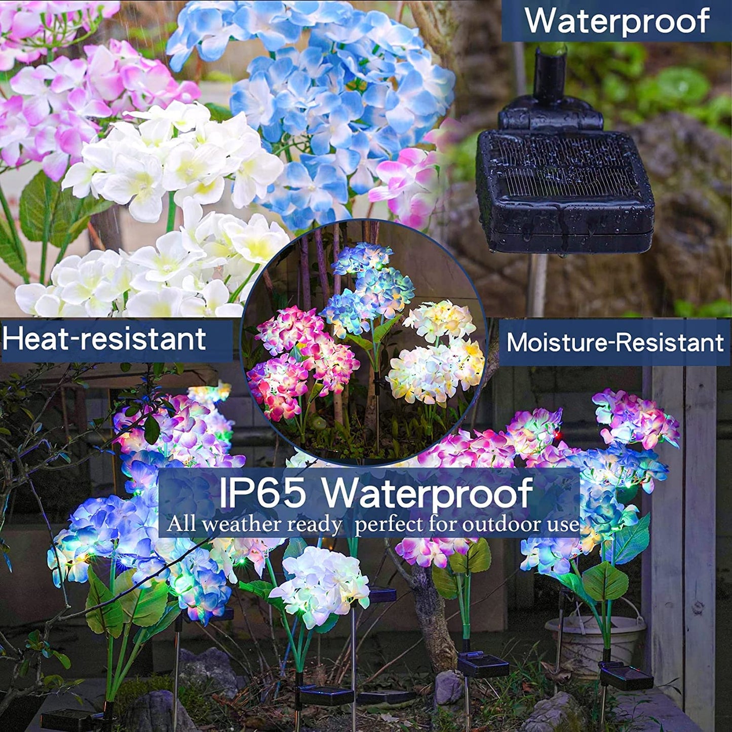 Solar Garden Lights - 3 Pack 2023 Version Solar Lights Outdoor,Realistic LED Hydrangea Flower Lights for Yard Decor, Garden Decoration, Two Lightning Modes & Enlarged Solar Panel