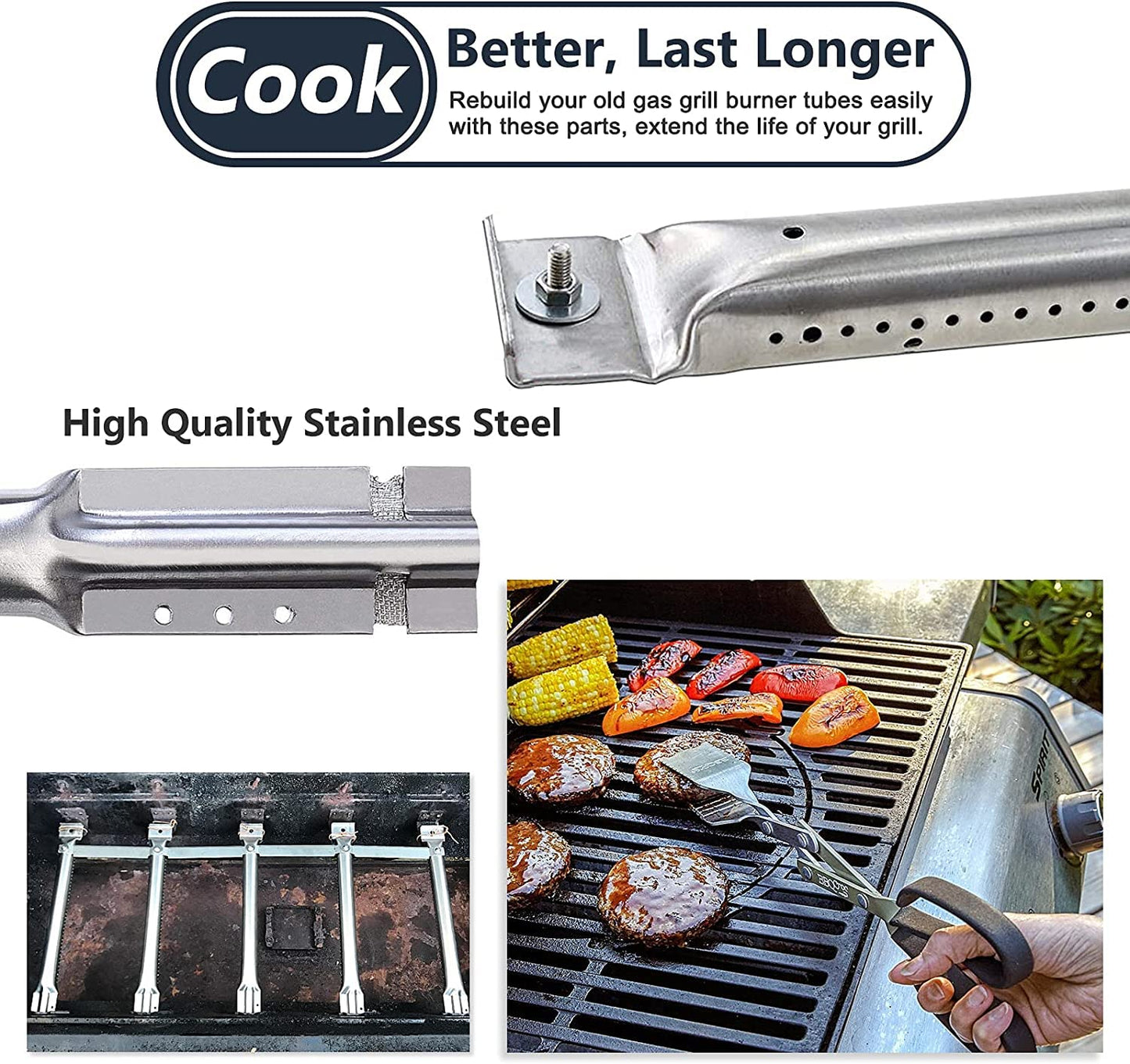 Criditpid Barbecue Replacement Parts for Charbroil 463230515, 463230512, 463230513, 463230514, 463239915. BBQ Heat Shields, Burner Tubes and Crossover Tubes for Master Chef.