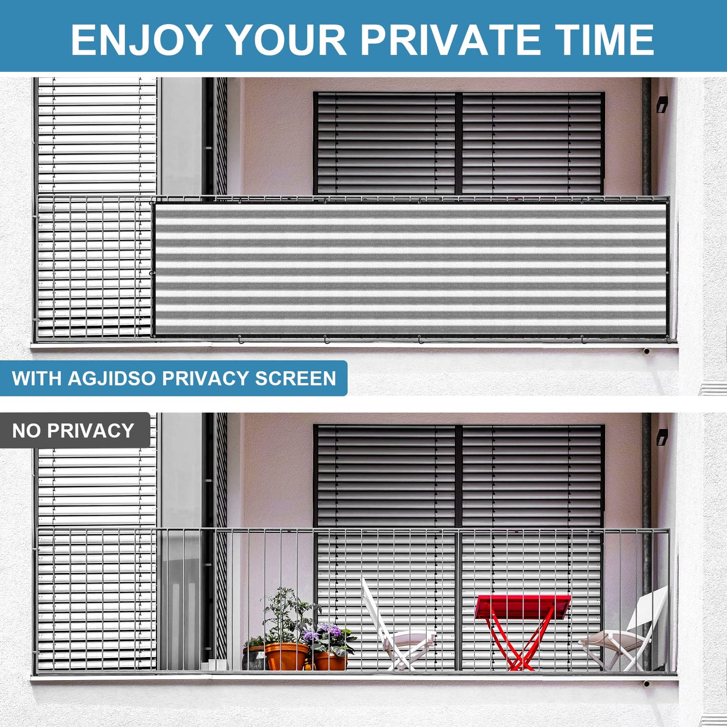 Balcony Privacy Screen 3.0ft x 20ft 2 Pack, Heavy Duty UV Protection Heat Resistant Privacy Curtain for Balcony, Outdoor Privacy Screen with Cable Ties and Rope for Home, Balcony, Garden, Grey White