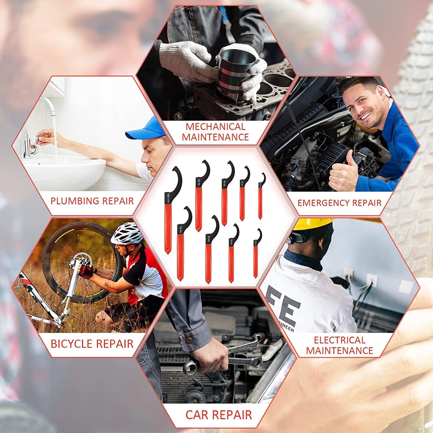 9 Pieces Coilover Spanner Wrench Set Adjustable Shock Coilover Wrench Spanners Hook Wrenches Tools Coilover Wrench Steel Spanner for Suspension System and Shock Adjustments