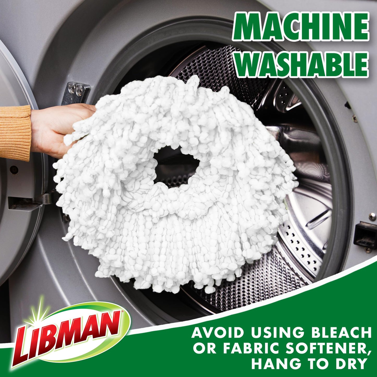 Libman Tornado Spin Mop Refills-Case of 4-Microfiber Head, Easy to Replace, Machine Washable, Green & White, (Pack of 4)