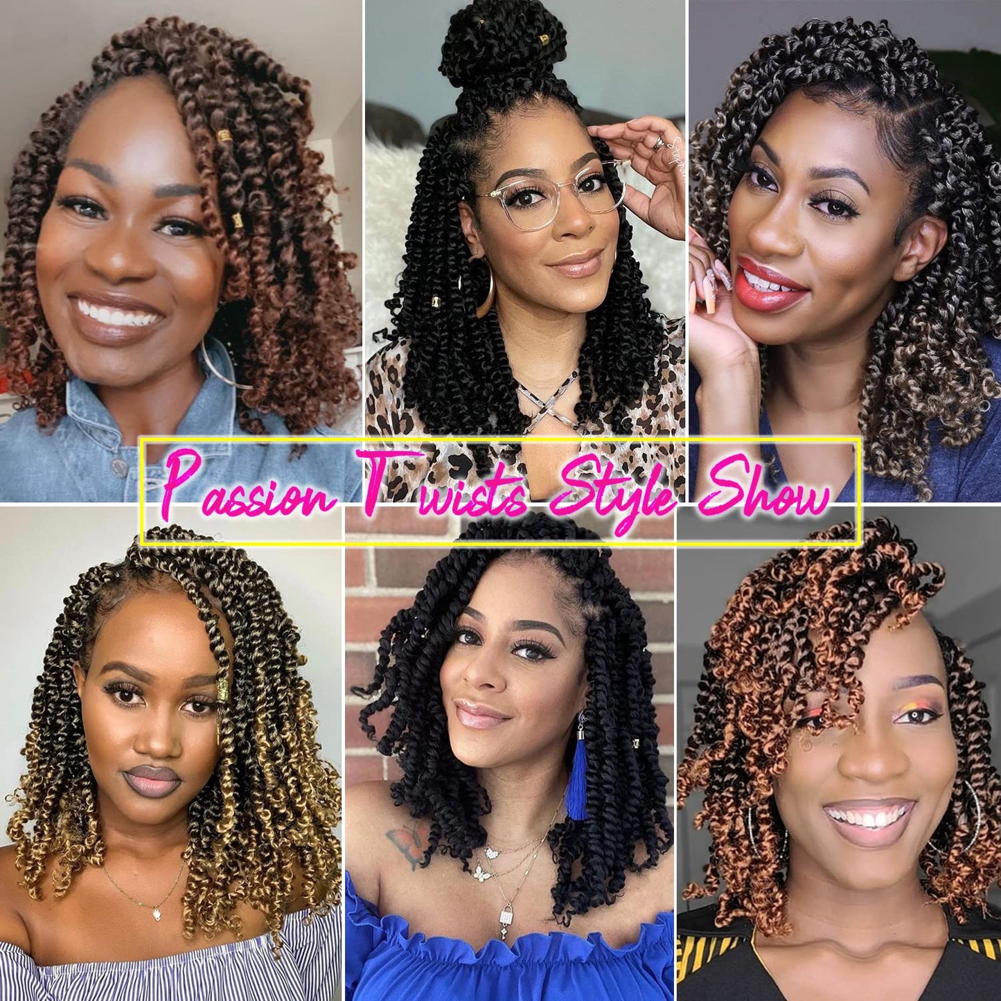 8 Packs Pre-twisted Passion Twist Crochet Hair for Black Women, 8 Inch Passion Twist Hair, Pre-looped Crochet Braids Bohemian Hair Synthetic Braiding Hair Extensions (12Strands/Pack,TGrey#)