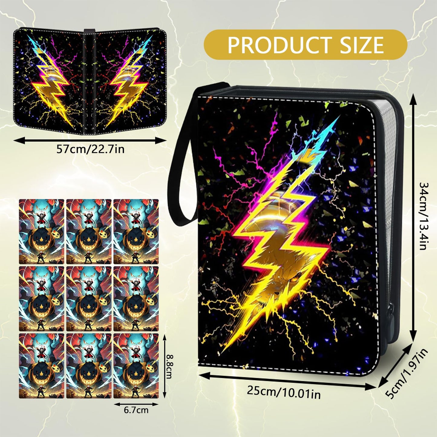 Card Binder 9 Pocket for PokeN Card with 900 Cards Capacity 50 Pages,Zipper Waterproof PU Leather Toploader with Portable Handle–Trading Card Album for 151/Game/Hockey Card, Gift for Kids & Collectors