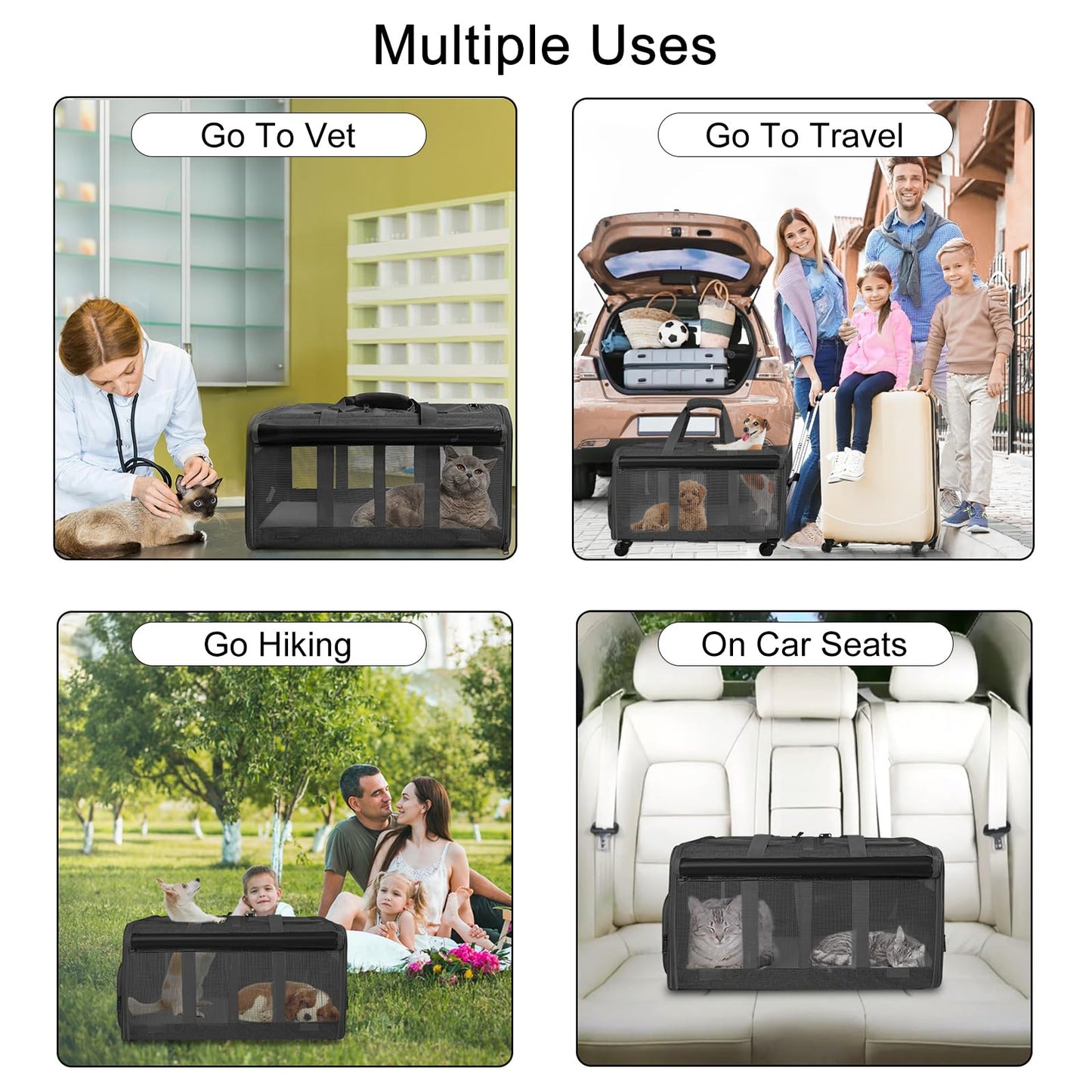 GJEASE Double-Compartment Pet Rolling Carrier with Wheels,Cat Carrier for 2 Cats,Super Ventilated Design,Ideal for Traveling/Hiking/Camping