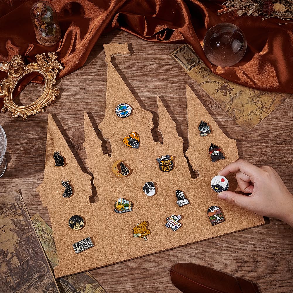 BENECREAT Castle Pin Board Cork Board, 15.6x13.6 Inch Bulletin Display Board Brooch Jewelry Display Cork Tray for Brooch Pin Collection Display, Office Home and School Decor