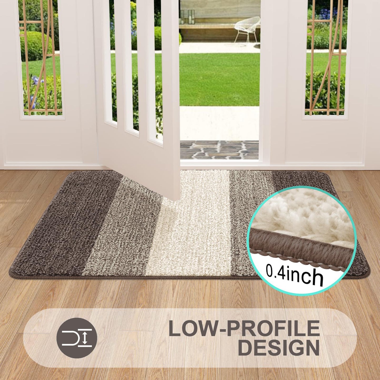 Grandaily Indoor Doormat, 35" x 59" Non-Slip Mud Trapper Absorbent Front Door Mats, Washable Striped Inside Entryway Mat, Low-Profile Welcome Mat Entrance Mat, Light Brown