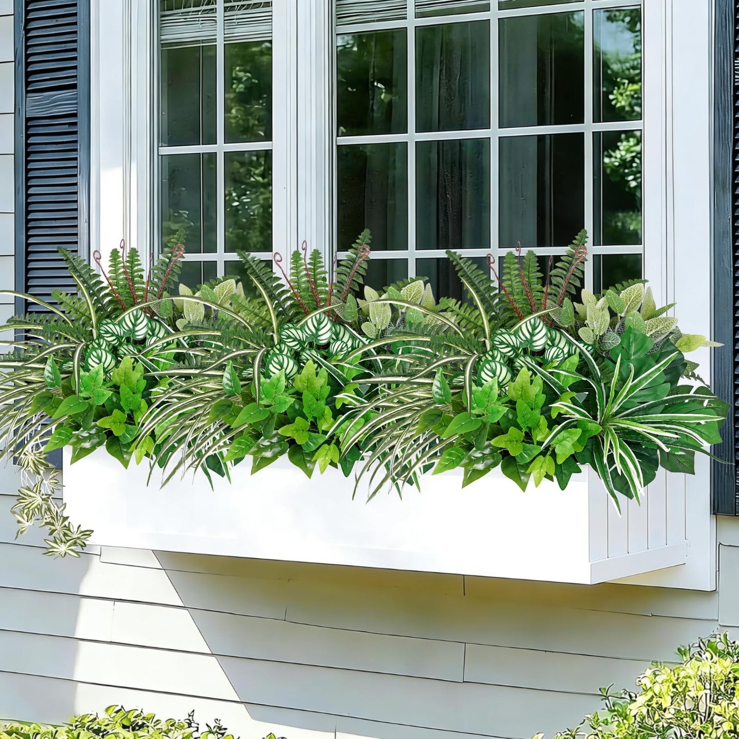 UXORSN 8 Bundles Artificial Outdoor Plants UV Resistant Artificial Greenery Stems Fake Ferns Shrubs Bushes Spring Summer Plastic Green Plants for Planter Garden Outside Porch Patio Decor