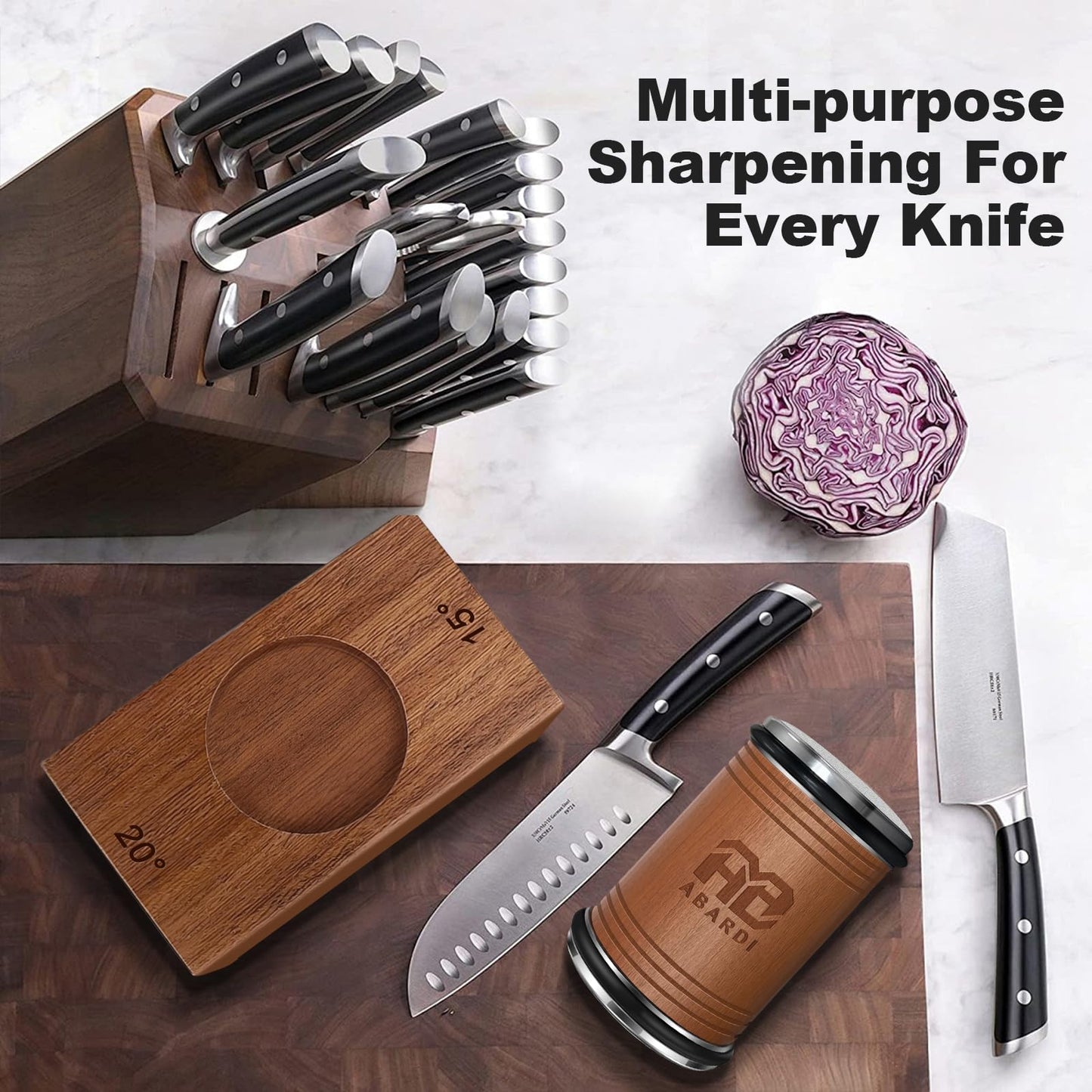 Abardi Rolling Knife Sharpener, Knife Sharpening with Diamonds Made Easy, Knife Sharpeners Kit with 15 & 20 Degree Magnetic Angle, Fathers Day Gift for Men Dad Husband Fathers (Walnut) ﻿