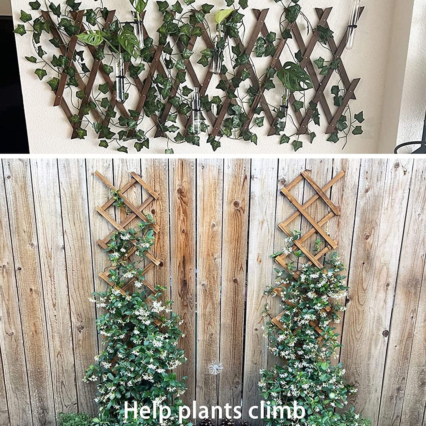Extensible Natural Garden Wooden Fence Lattice Frame Plant Support for Cucumber Climbing Vines Ivy Rose 75"x11.8" (2 Pack)