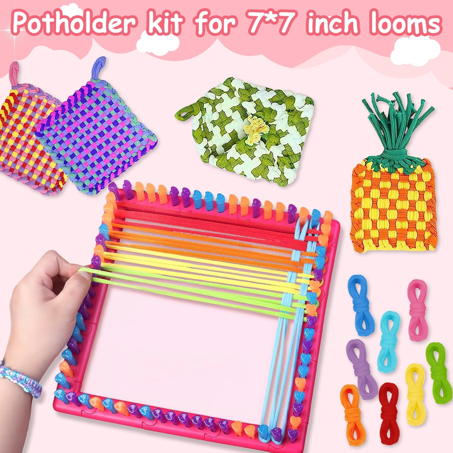 800Pcs Weaving Loom Kit for Kids, Pot Holder Loops Crafts for Girls, Rainbow Themed Durable Nylon DIY Crafts Weaving Loom Loops Refills for Ages 6 7 8-12 13 Craft Supplies