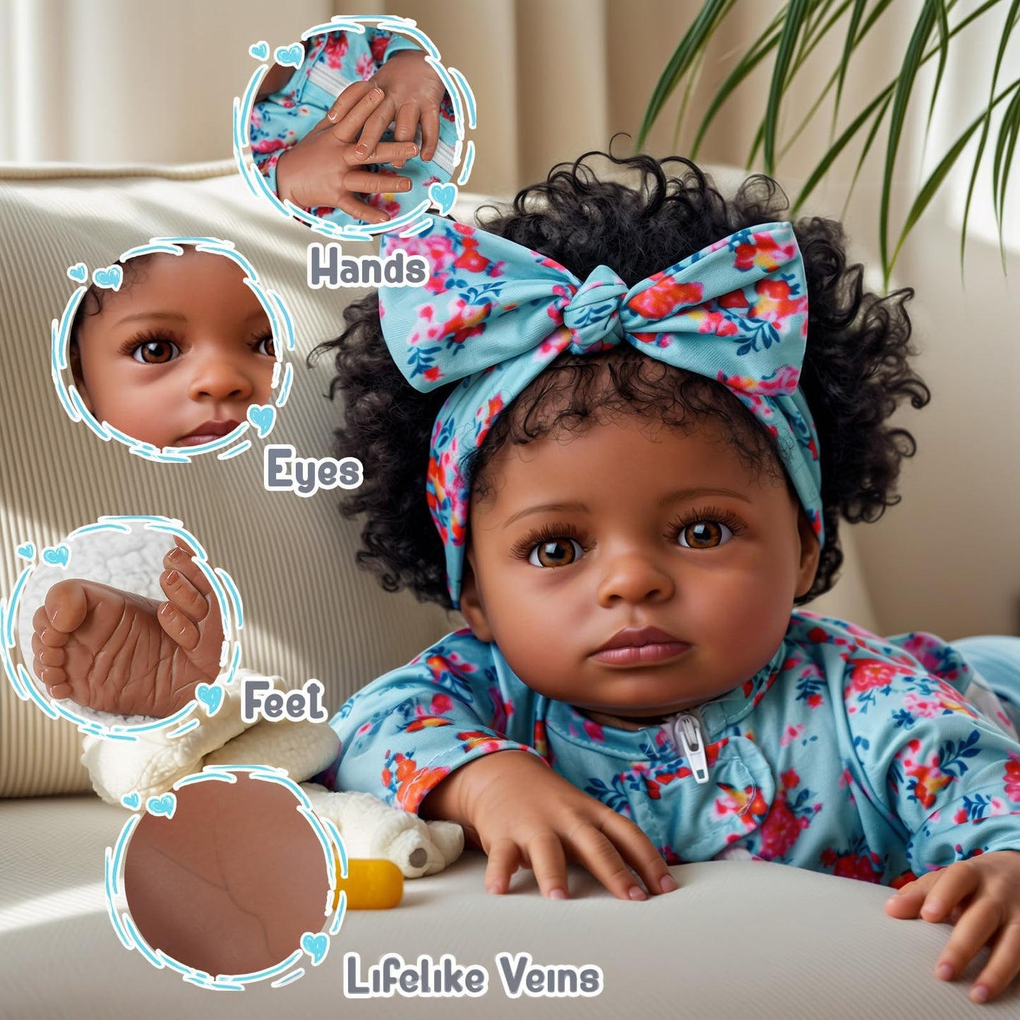 BABESIDE Lifelike Reborn Black Girl- 18-Inch Realistic Newborn Real Life Baby Dolls with Clothes and Toy Gift for Kids Age 3+1