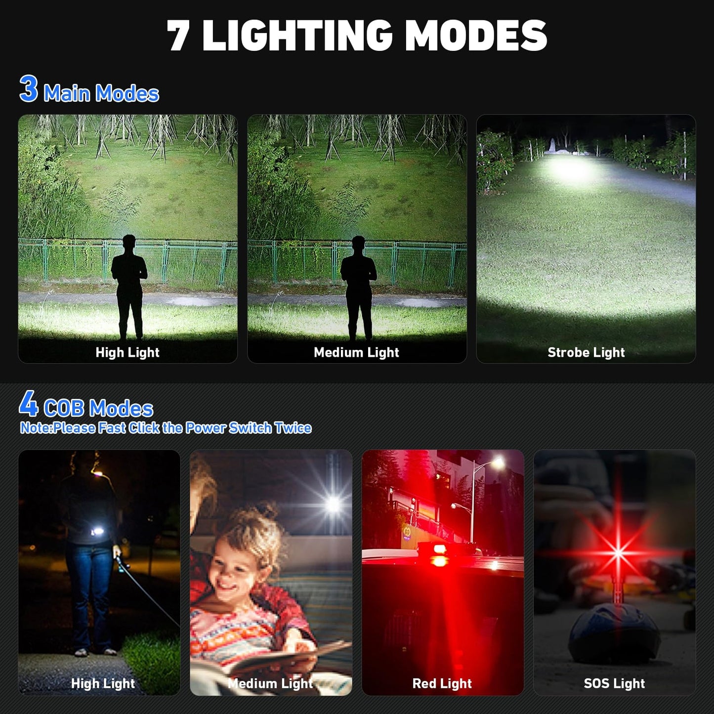 Rechargeable Flashlight 990000 Lumens, BCOTE 2 Pack Super Bright LED Flashlight Camping, Brightest High Powerful Handheld Flashlights - 7 Modes with COB Light, IPX7 Waterproof Home Outdoor Flash Light