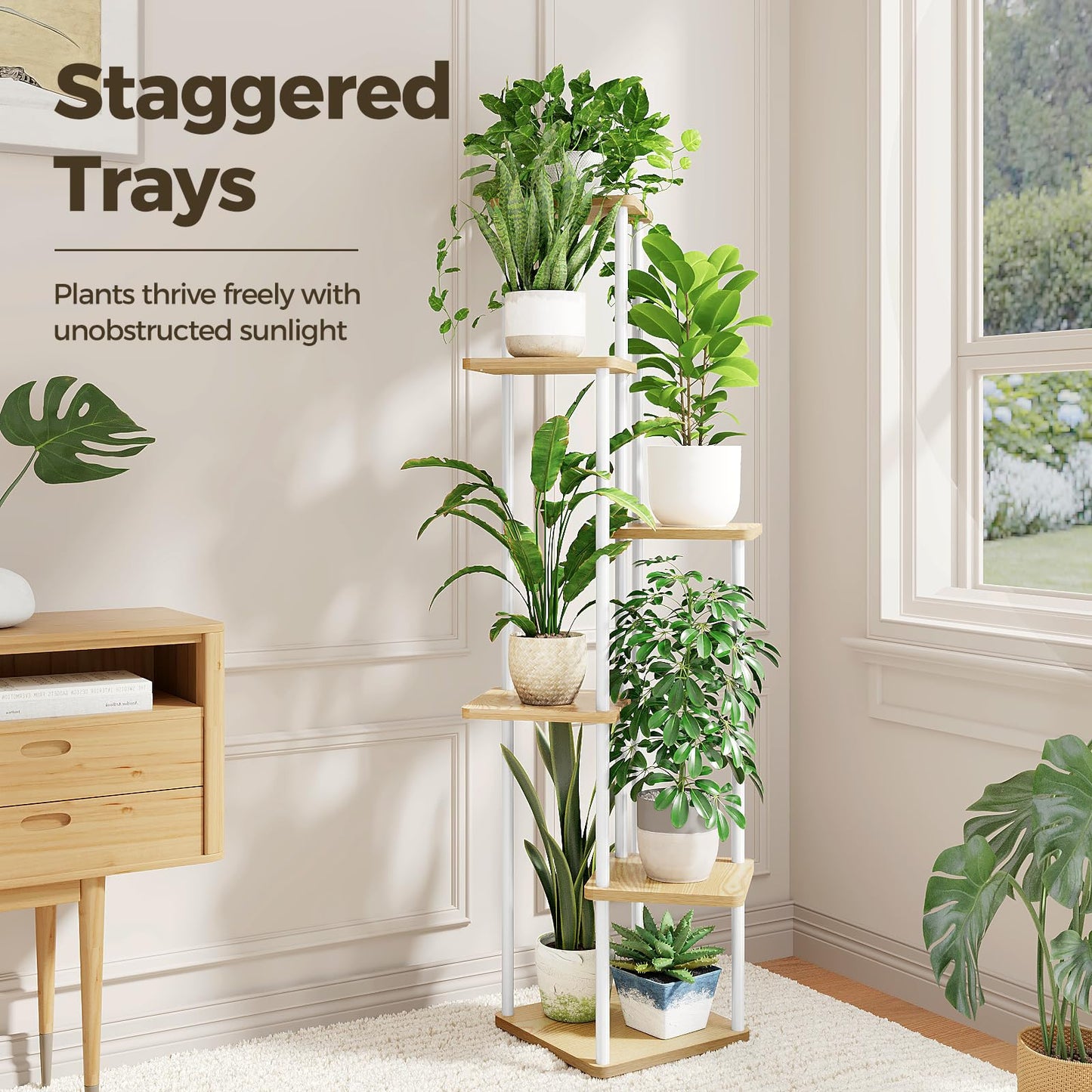 Bamworld Small Plant Stand Indoor 6 Tier Metal Plant Shelf Corner Plant Stand for Multiple Plants Indoor Tall Plant Shelf for Patio Garden Balcony Living Room Bedroom