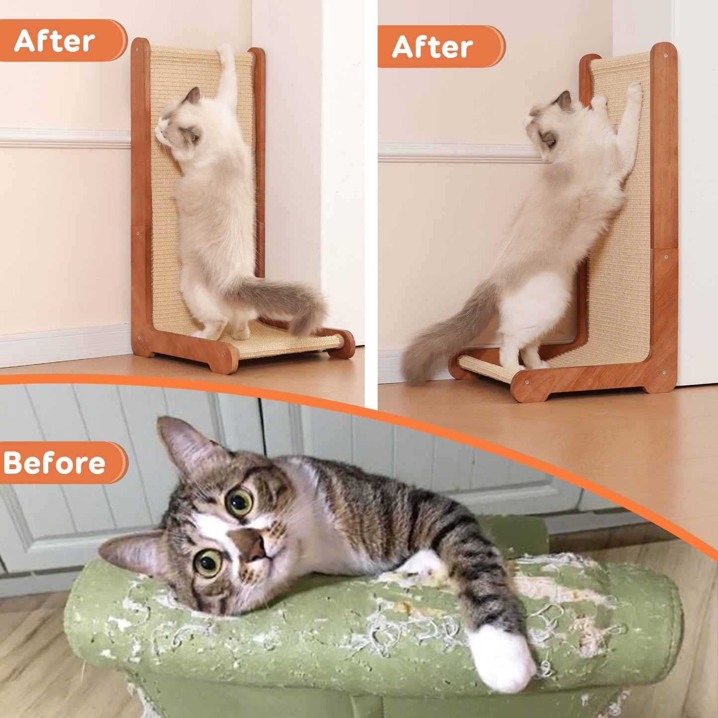 Cat Scratching Post for Indoor Cats, Solid Wood Frame Natural Sisal L Shape Cat Scratch Pad, Vertical Cat Scratcher,Cat Scratching Board Cat Scratch Post,Perfect Cat Furniture