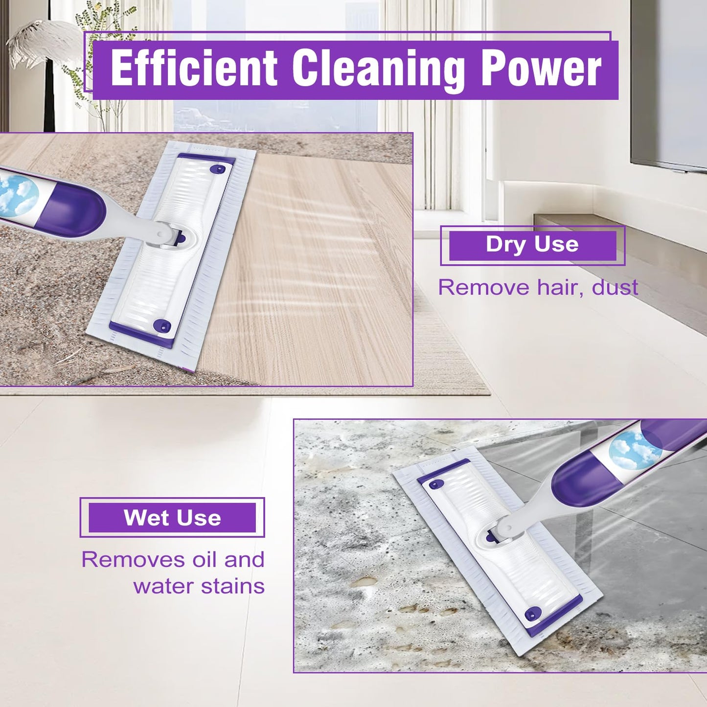 30 Pack Disposable Power Mop Refills Pads for Swiffer Power Mop,Spray Wet Pads Refill for Swiffer,Disposable Swifter Mopping Pads Refills for Multi-Surface Floor Cleaning (Purple-30)