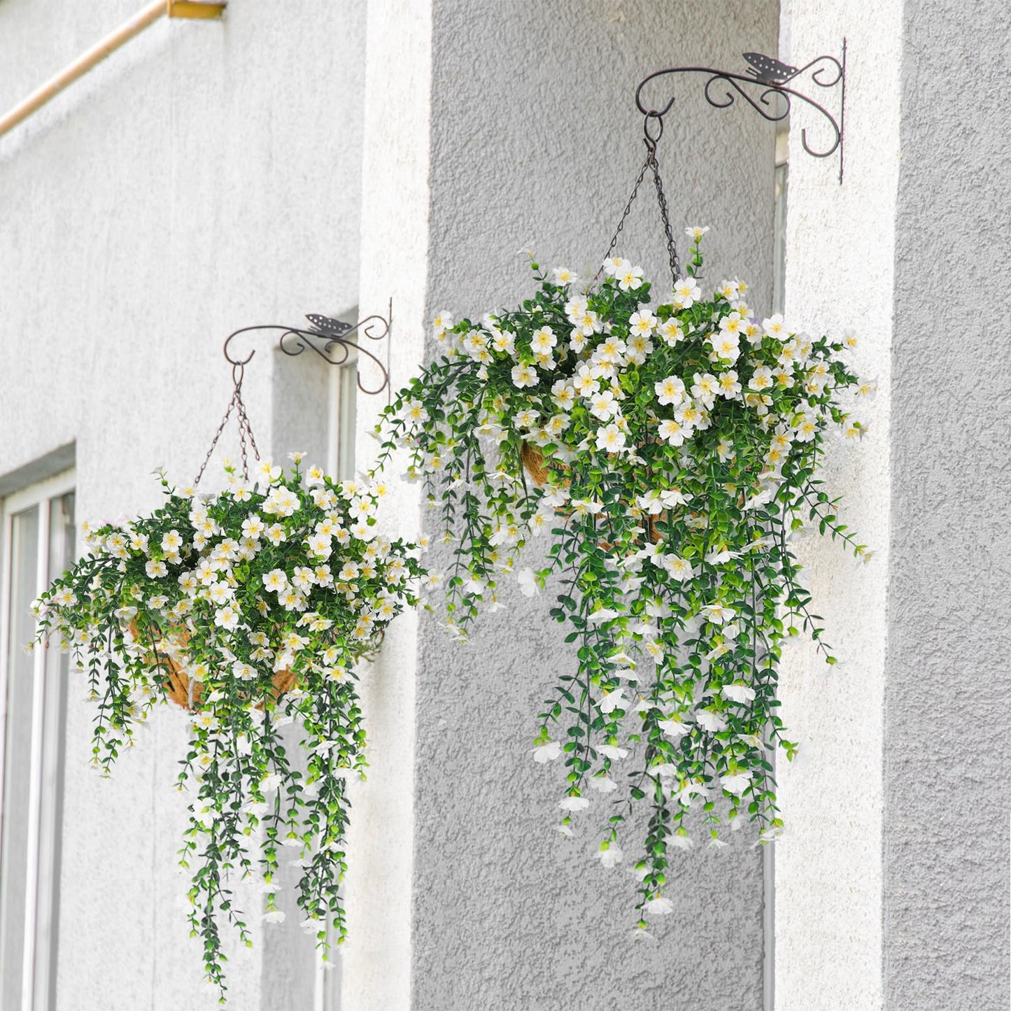 RECUTMS Artificial Flowers for Outdoors Fake Hanging Plants 4 Pcs UV Resistant Silk Daisy Flower Realistic Faux Trailing Vine for Wall Yard Porch Balcony Indoor Outdoor Planters (White)