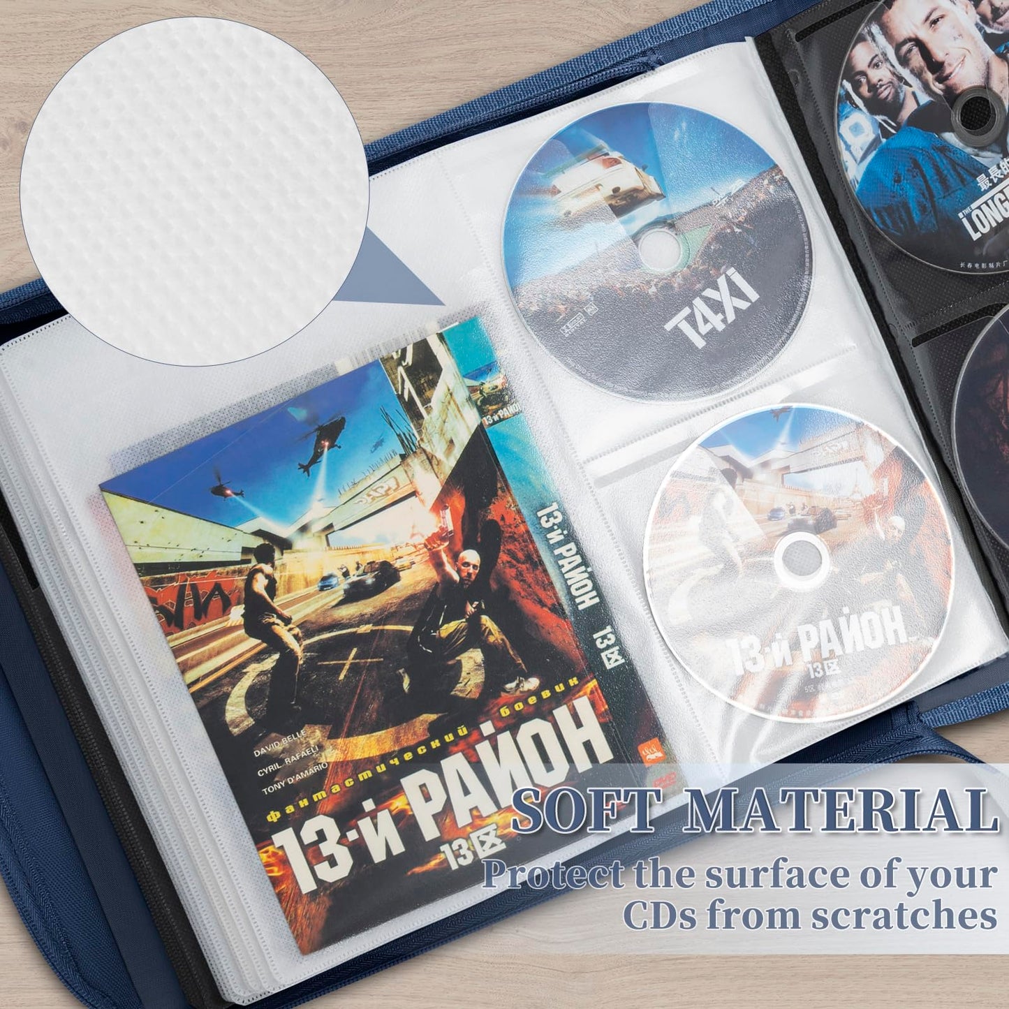 AKOZLIN DVD CD Storage Case with Extra Wide Title Cover Pages Portable Carrying Binder Holder Wallet Album DVD Case Protective Movie Media Storage Organizer 200 Disk Units, 100 Booklet Pockets,Blue