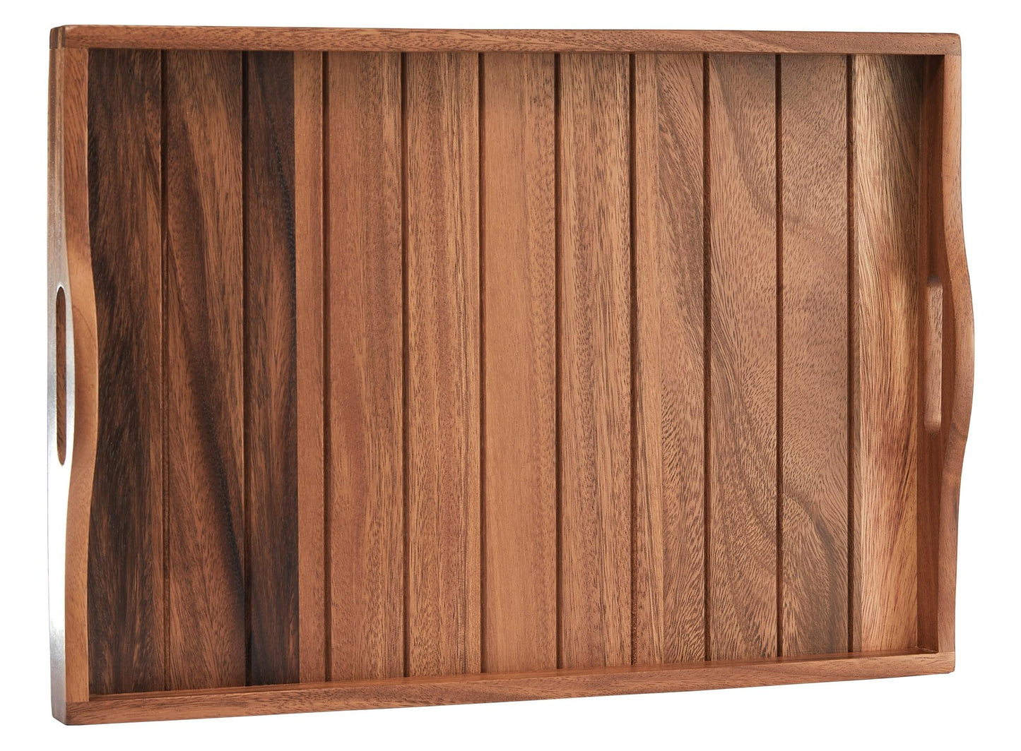 Large Acacia Wooden Serving Tray with Handles 50.5 x 35.3 cm Decorative Coffee Table Ottoman Tray for Living Room Extra Large for Dinner Food Bar Breakfast in Bed (Natural)