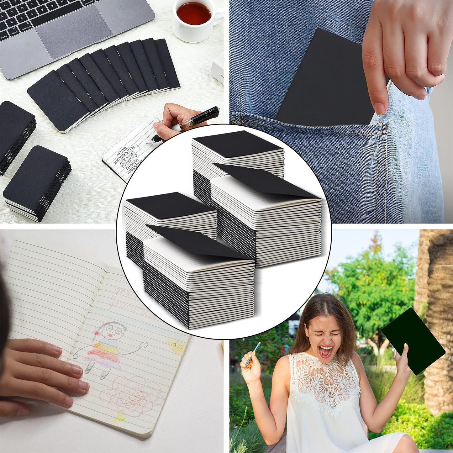 60 Pcs A6 Pocket Notebooks Bulk, 3.5 x 5.5 Inch Mini Lined Notepads, Black Small Journals for Students, Travellers, School and Office Supplies, 20 Sheets/40 Pages