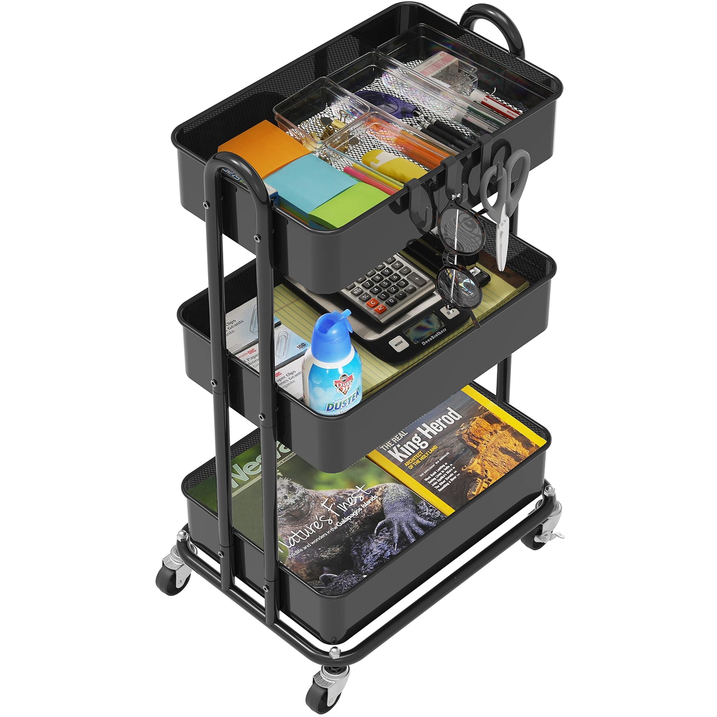 Simple Houseware 3-Tier Metal Kitchen Cart Utility Rolling Cart, Black