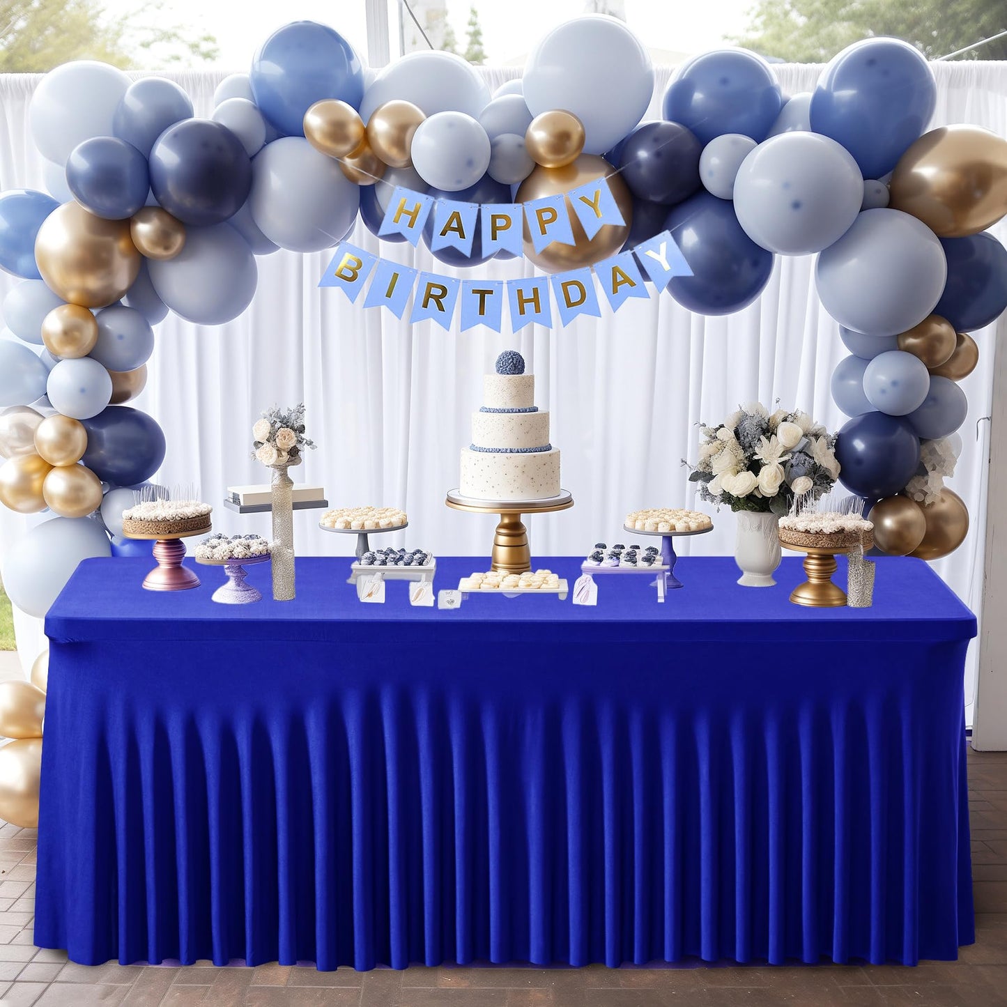 6 Packs Royal Blue Table Clothes for 6 Foot Rectangle Tables, One-Piece Wrinkle Resistant Stretch Spandex Table Covers with Skirt for Event Banquet Wedding Birthday Party