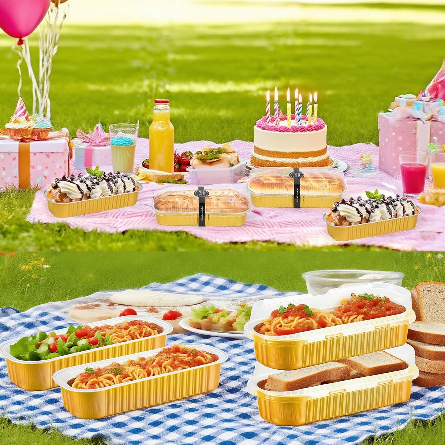 100 Pack Mini Loaf Pans with Lids and Spoons Sealing Sticker, 6.8oz Mini Cake Pans for Baking, Disposable Aluminum Foil Loaf Pans, Loaf Baking Pans, Small Cake Containers with Lids(Gold)
