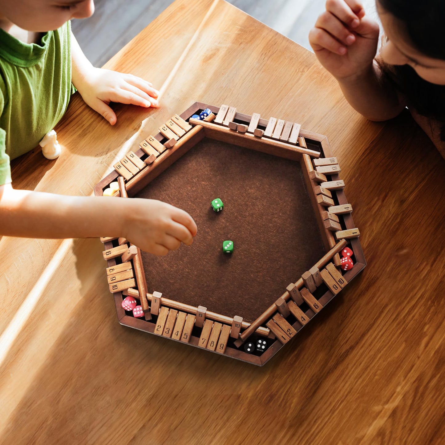 ropoda 6-Way Shut The Box Game-Upgraded 1-6 Player Wooden Dice Game for Adults and Kids, Addition Training, Fun for Family Game Night-Vintage Style