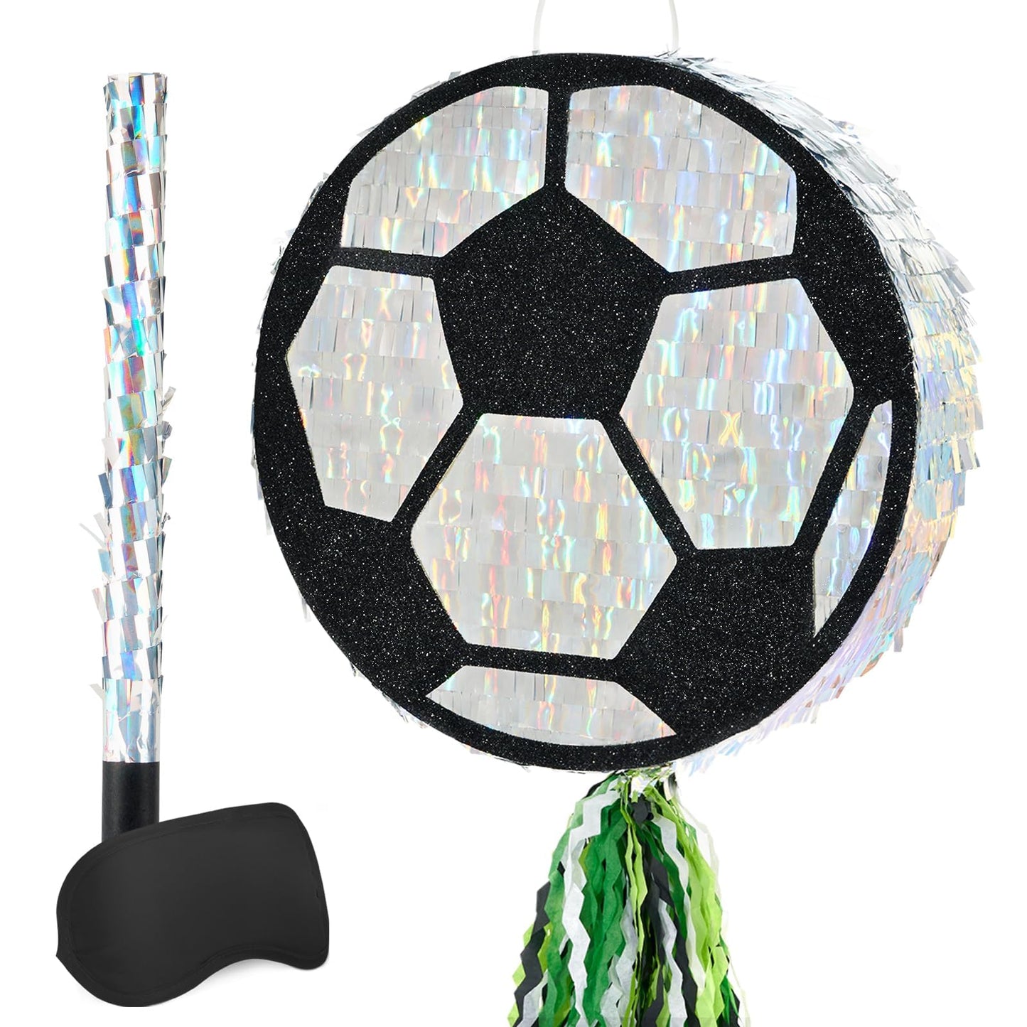 WERNNSAI Soccer Pinata - Soccer Ball Pinata with Blindfold and Stick for Sports Birthday Party Decoration Soccer Match Celebration Bachelorette Supplies