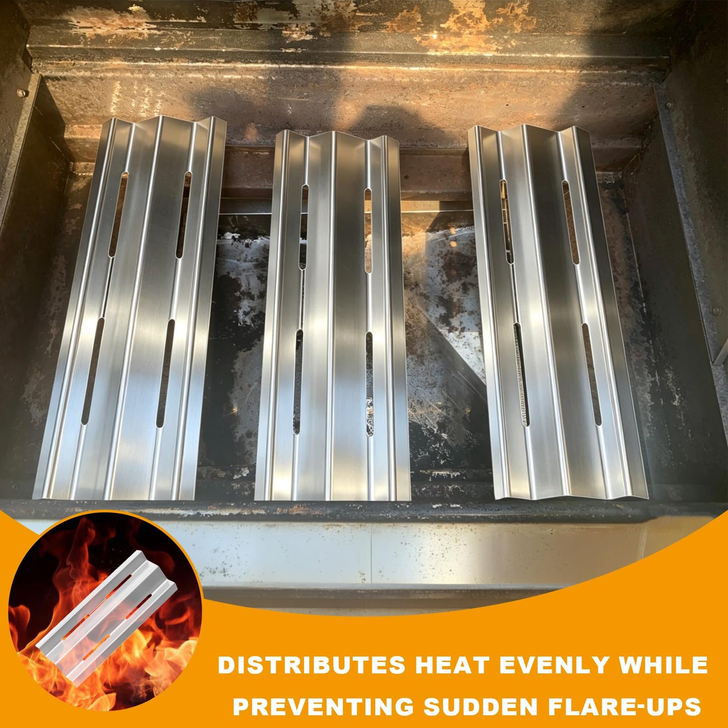 Grill Replacement Parts for Napoleon LD32558 LDS32558P 85-3082-4 85-3116-6, Stainless Steel Heat Plates and Burners for Napoleon Legend 410, 410SB, Small Spaces 325 649, SE325, T325, 3 Pack